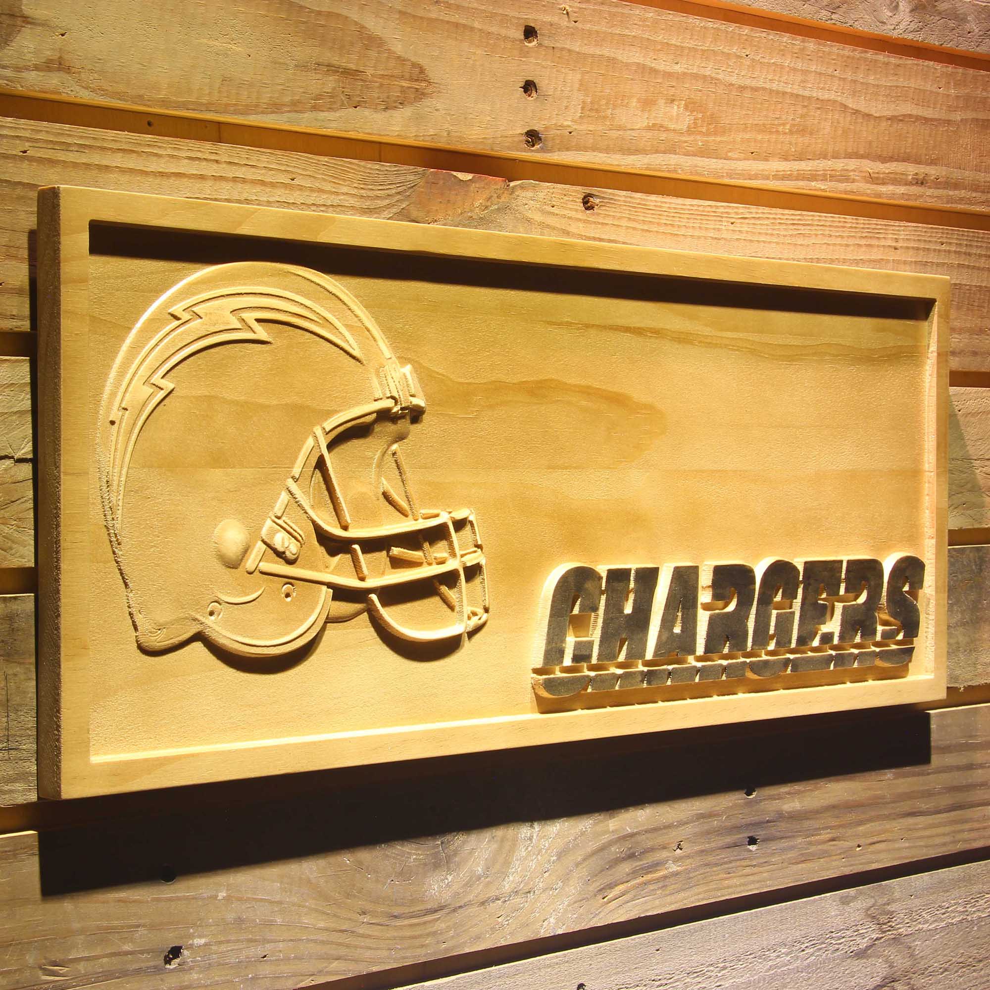 Los Angeles Chargers Helmet 3D Wooden Engrave Sign