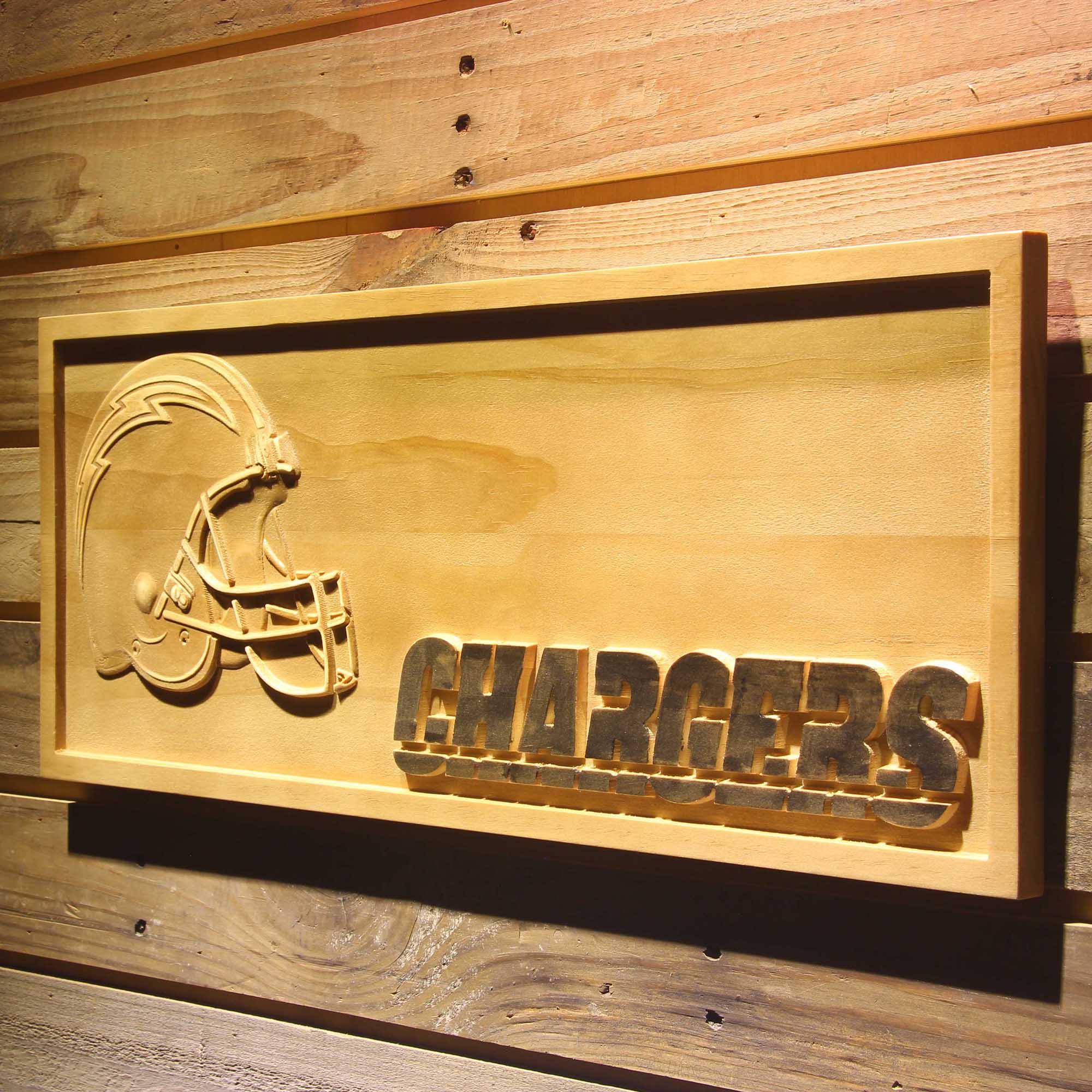 Los Angeles Chargers Helmet 3D Wooden Engrave Sign