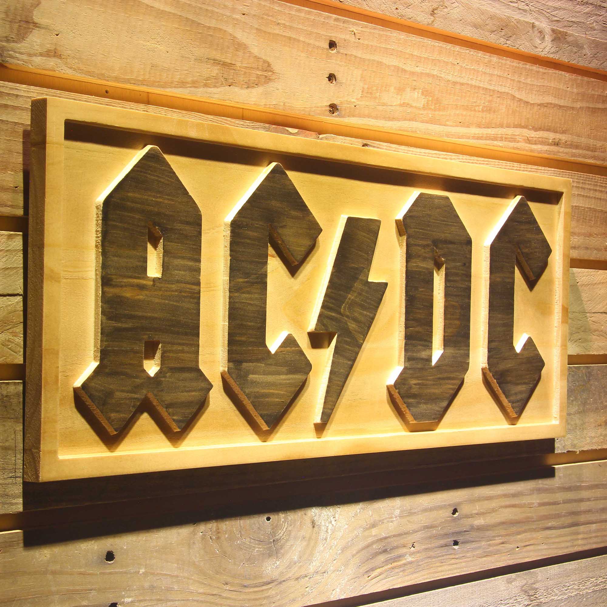 AC/DC Let There Be Rock 3D Wooden Engrave Sign