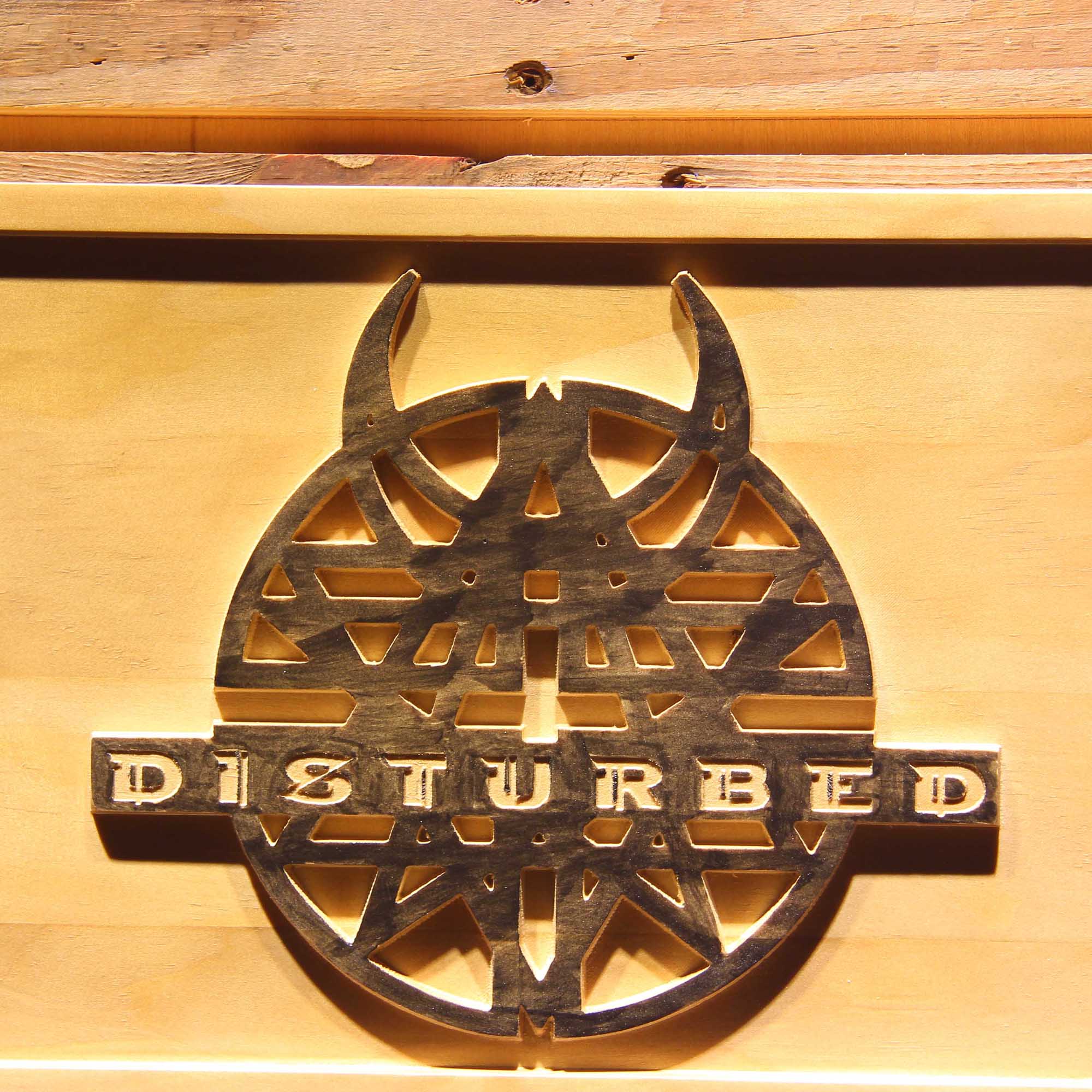 Disturbed 3D Wooden Engrave Sign