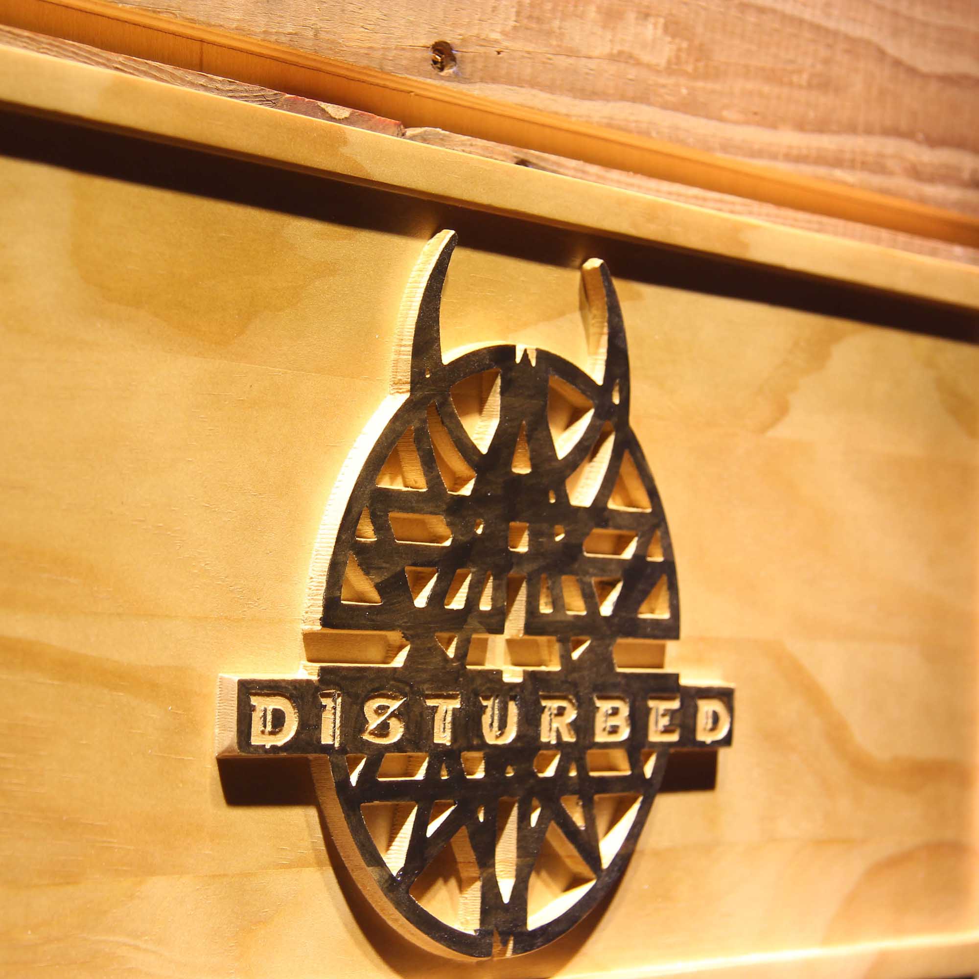 Disturbed 3D Wooden Engrave Sign