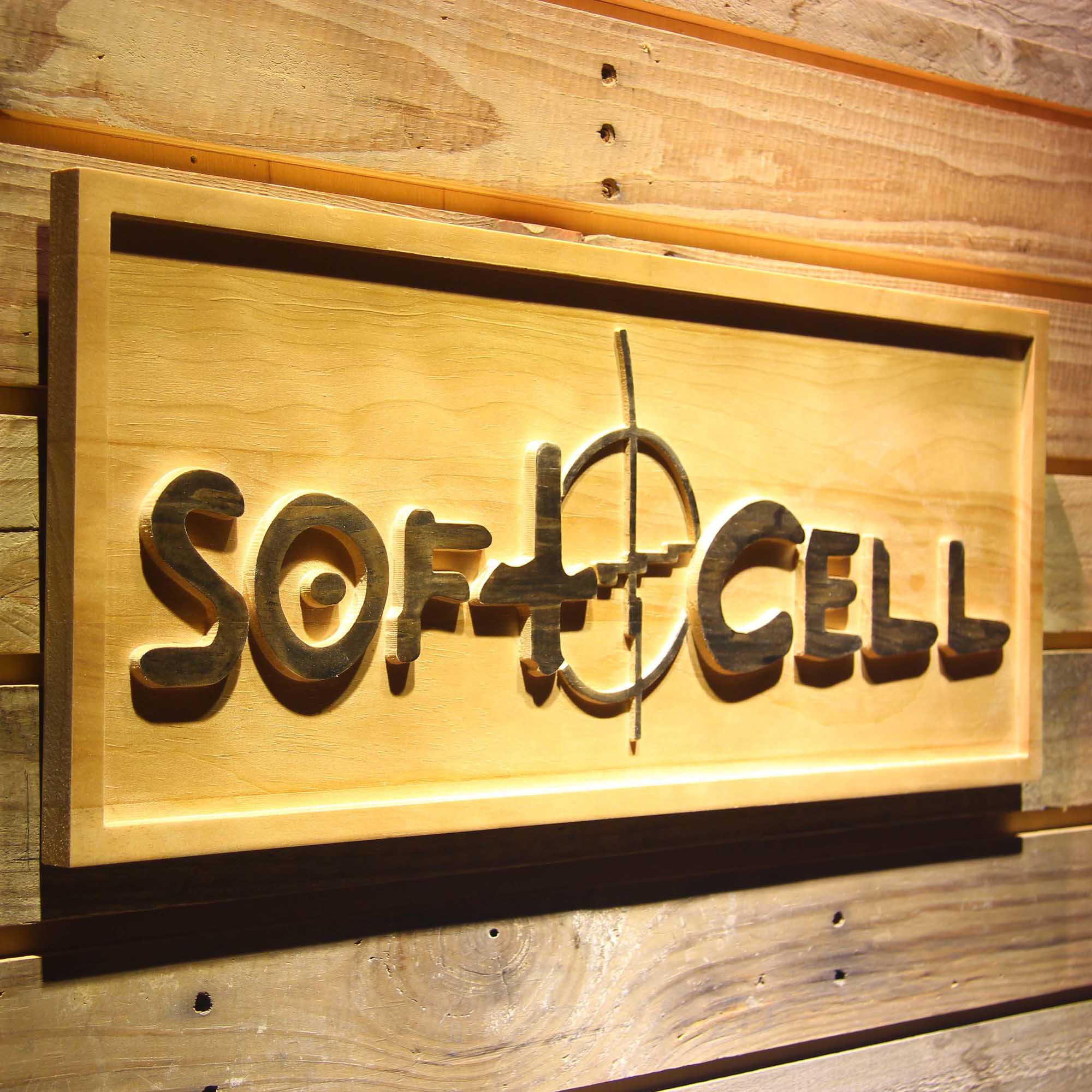 Soft Cell 3D Wooden Engrave Sign