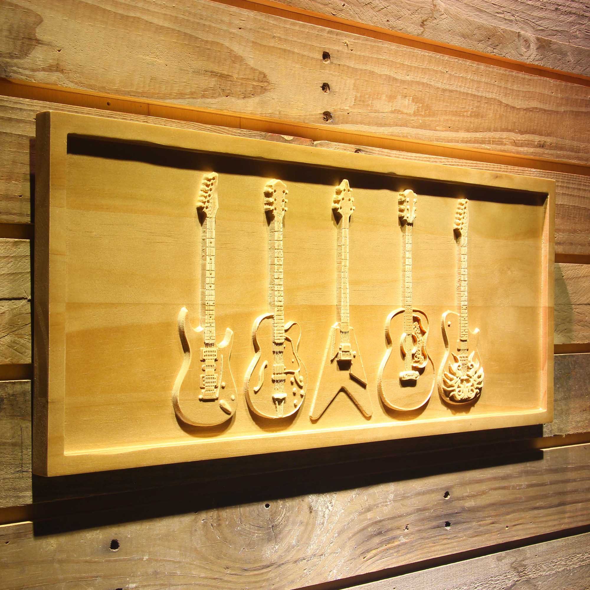 Guitar Weapons Band Room 3D Wooden Engrave Sign
