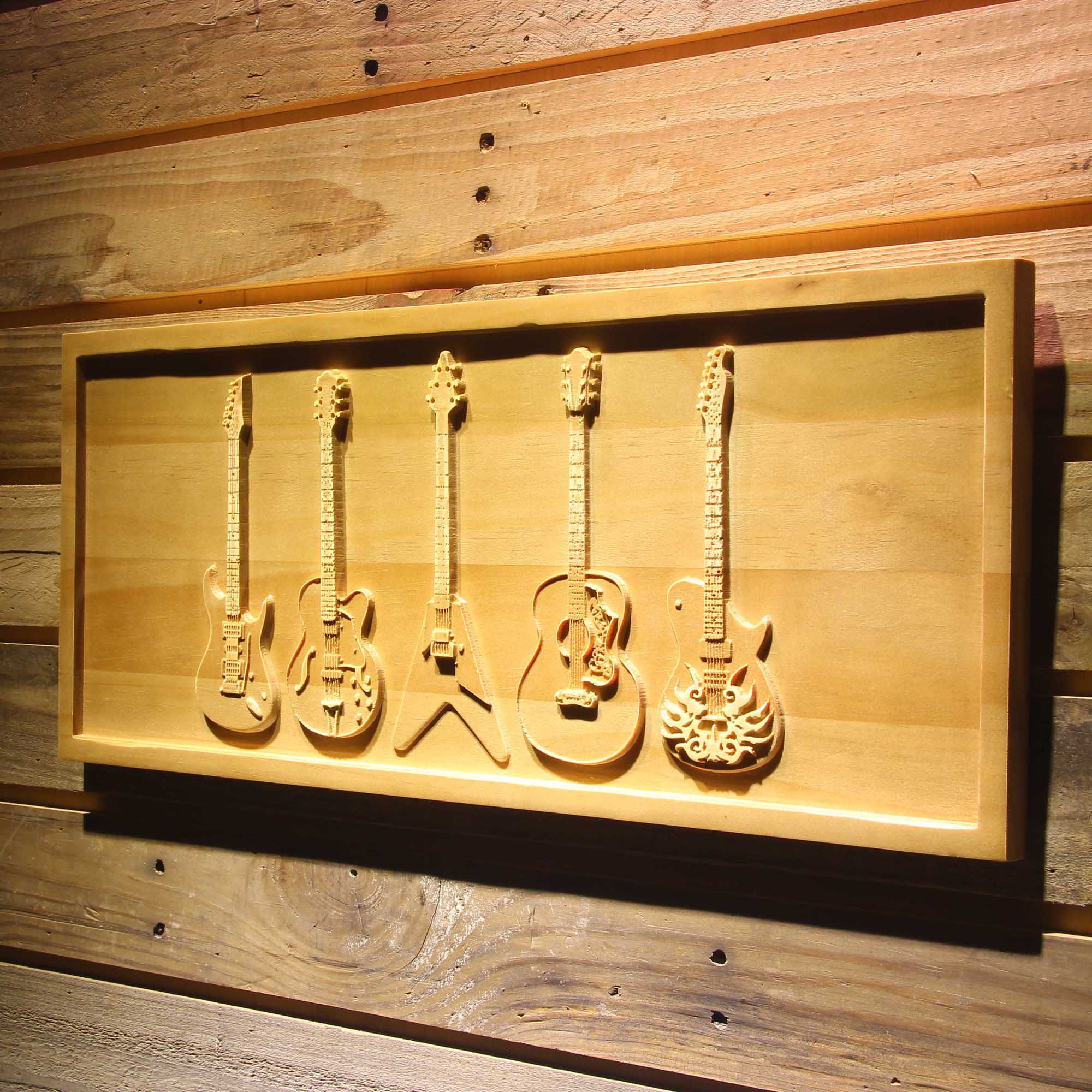 Guitar Weapons Band Room 3D Wooden Engrave Sign