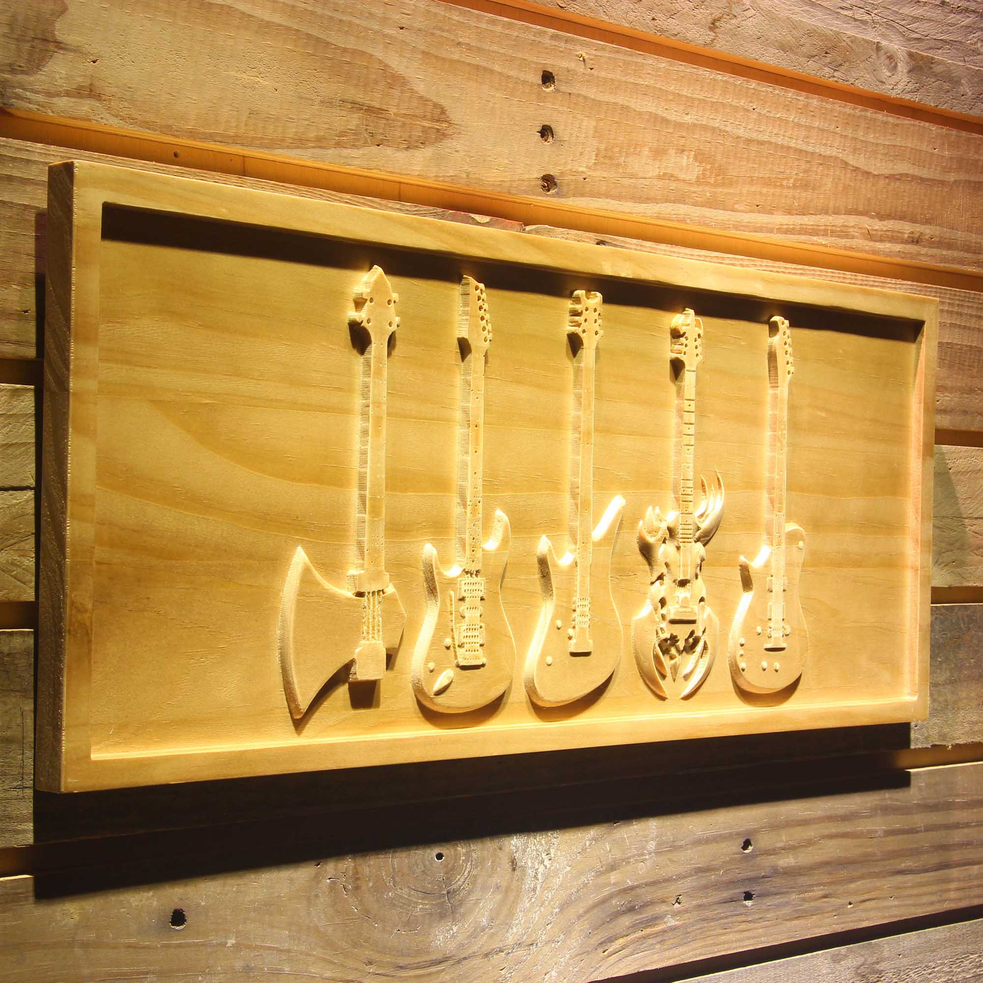 Guitar Weapons 3D Wooden Engrave Sign