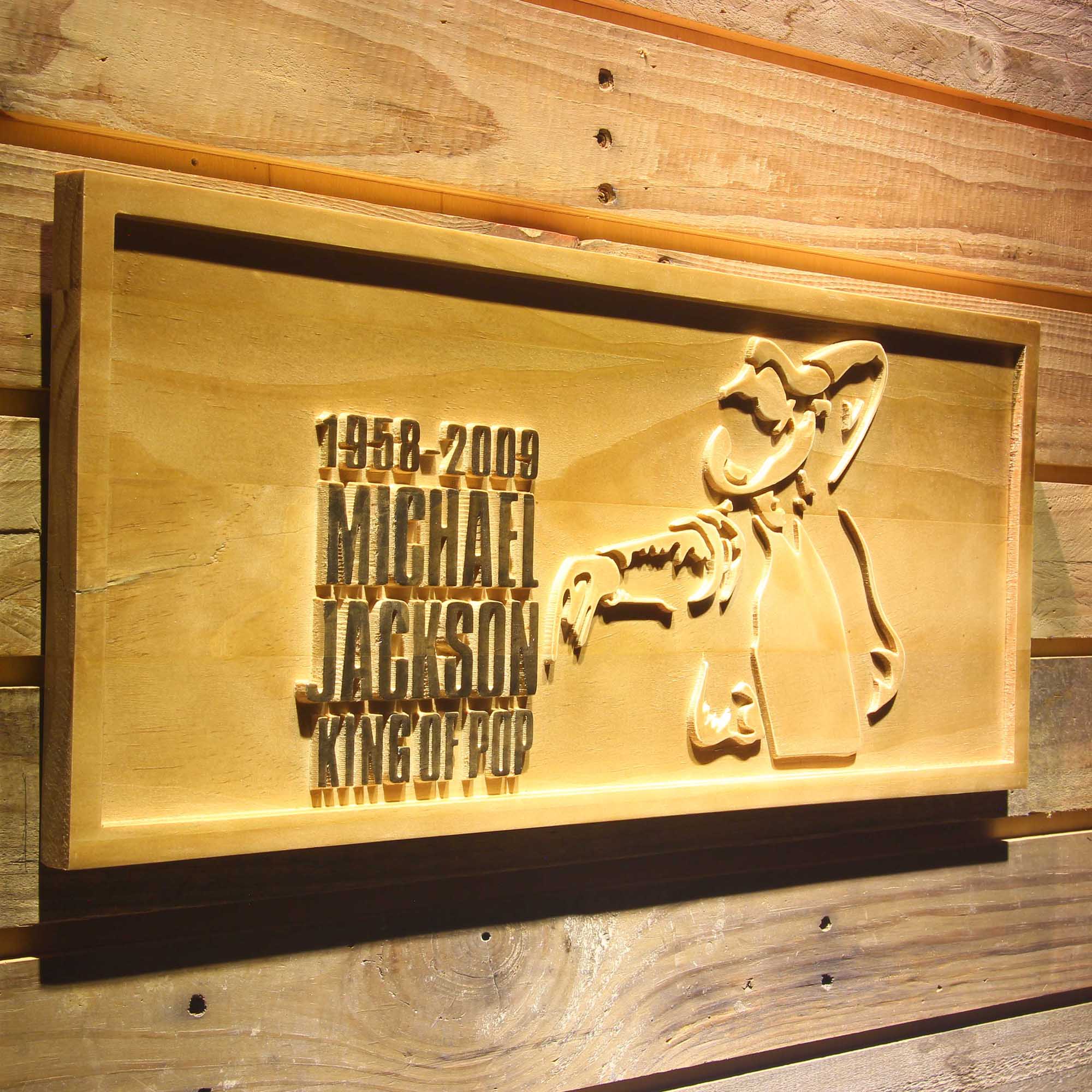 Michael Jackson King of Pop 3D Wooden Engrave Sign