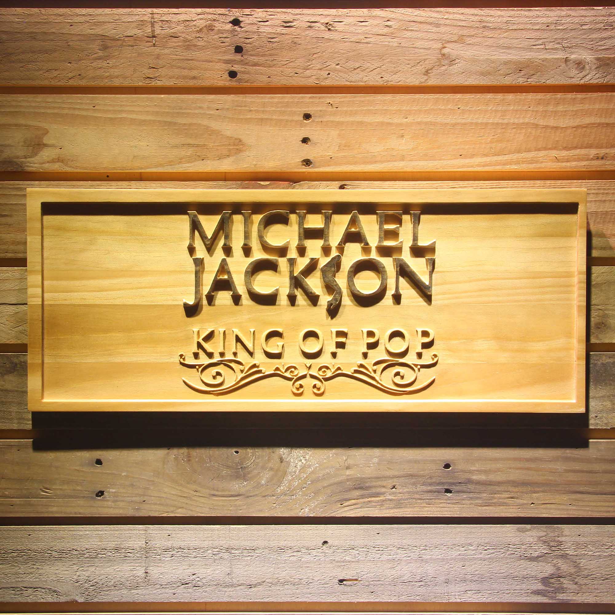 Michael Jackson King Of Pop Text 3D Wooden Engrave Sign