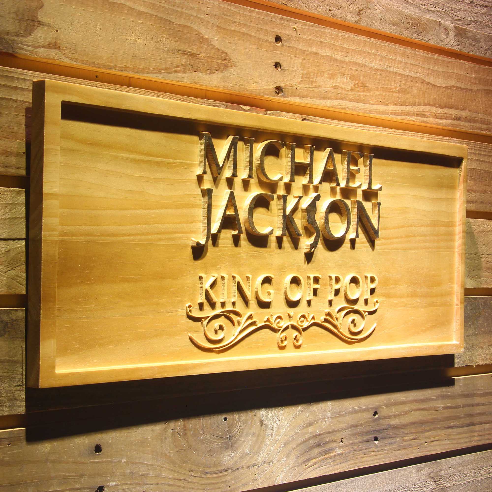 Michael Jackson King Of Pop Text 3D Wooden Engrave Sign