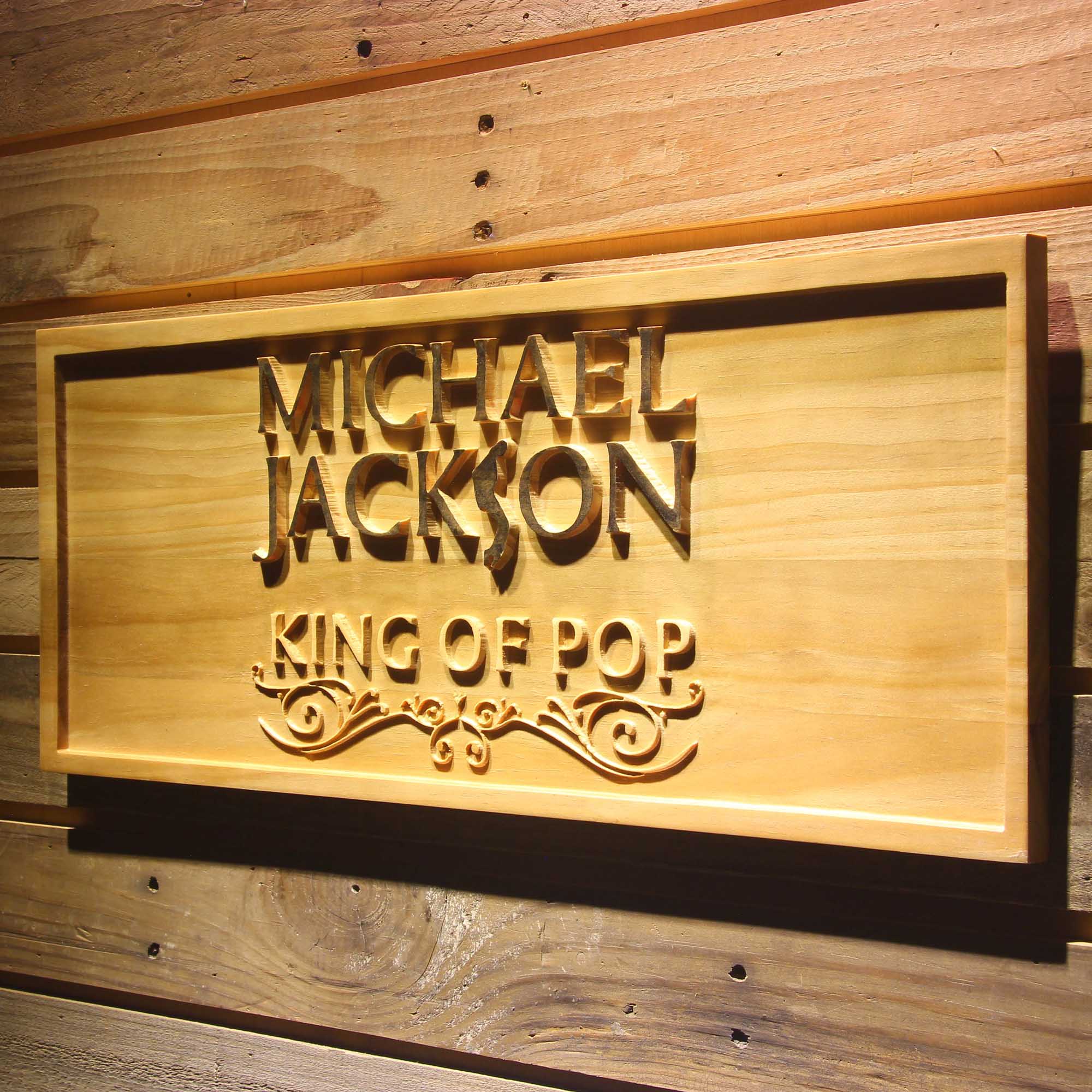 Michael Jackson King Of Pop Text 3D Wooden Engrave Sign