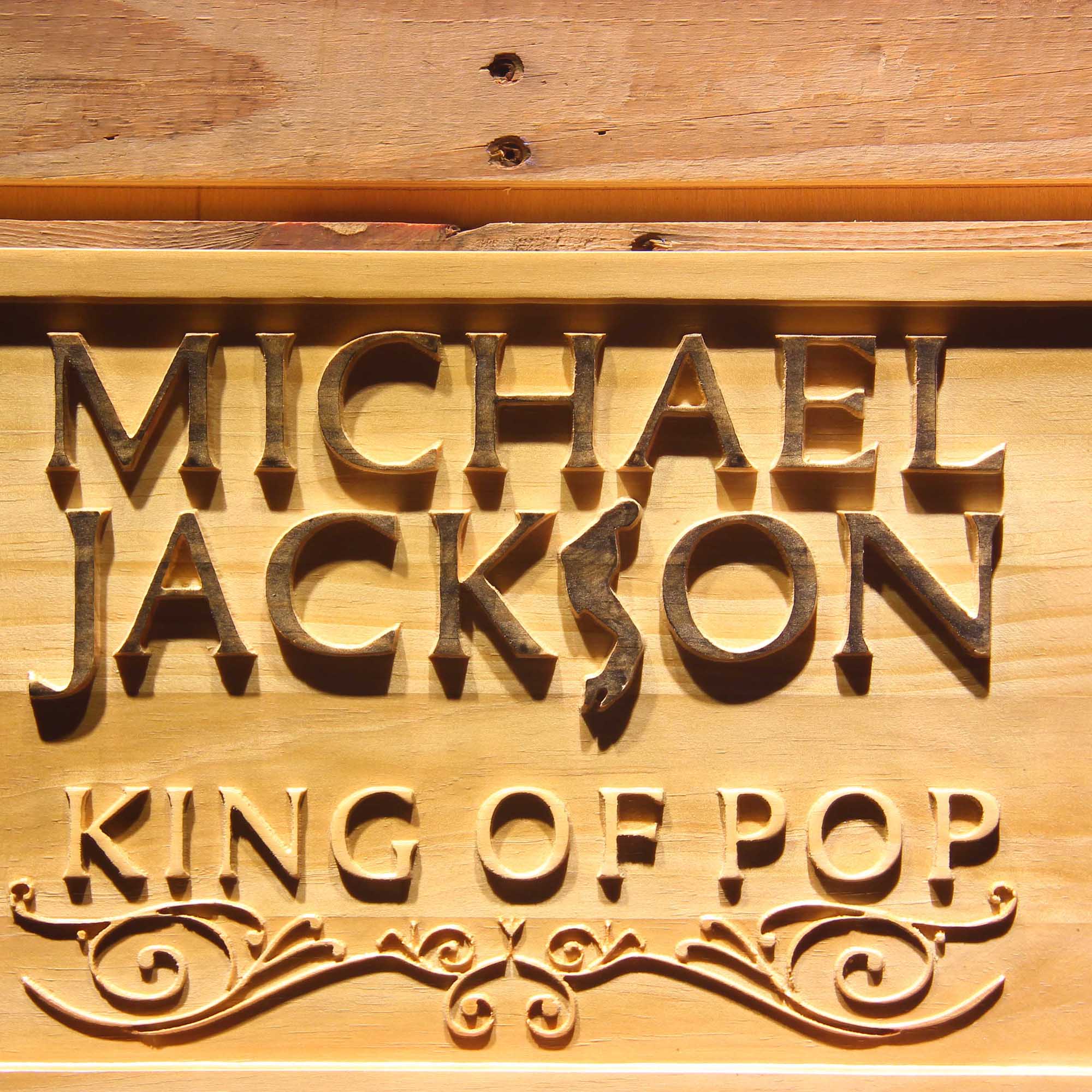 Michael Jackson King Of Pop Text 3D Wooden Engrave Sign