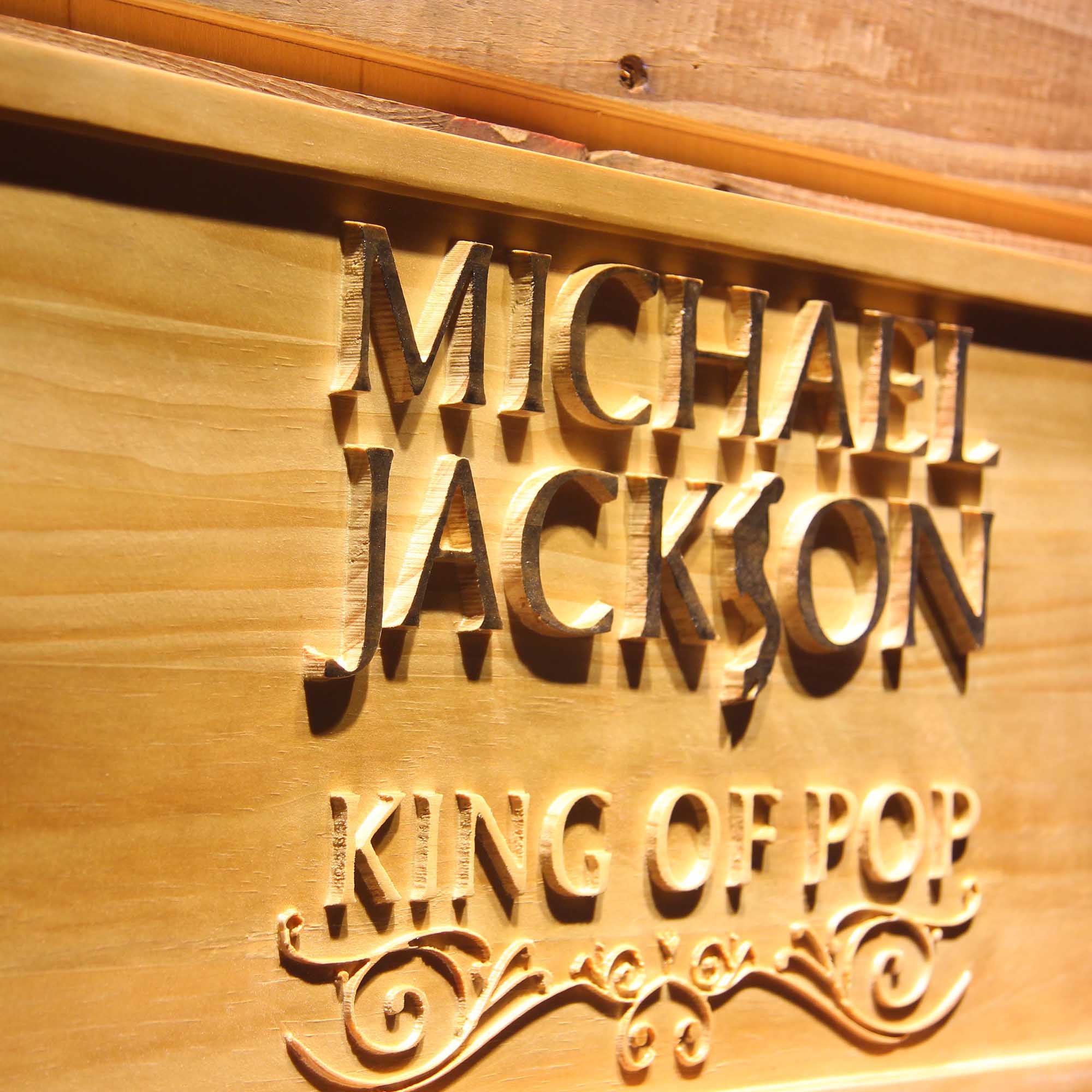 Michael Jackson King Of Pop Text 3D Wooden Engrave Sign