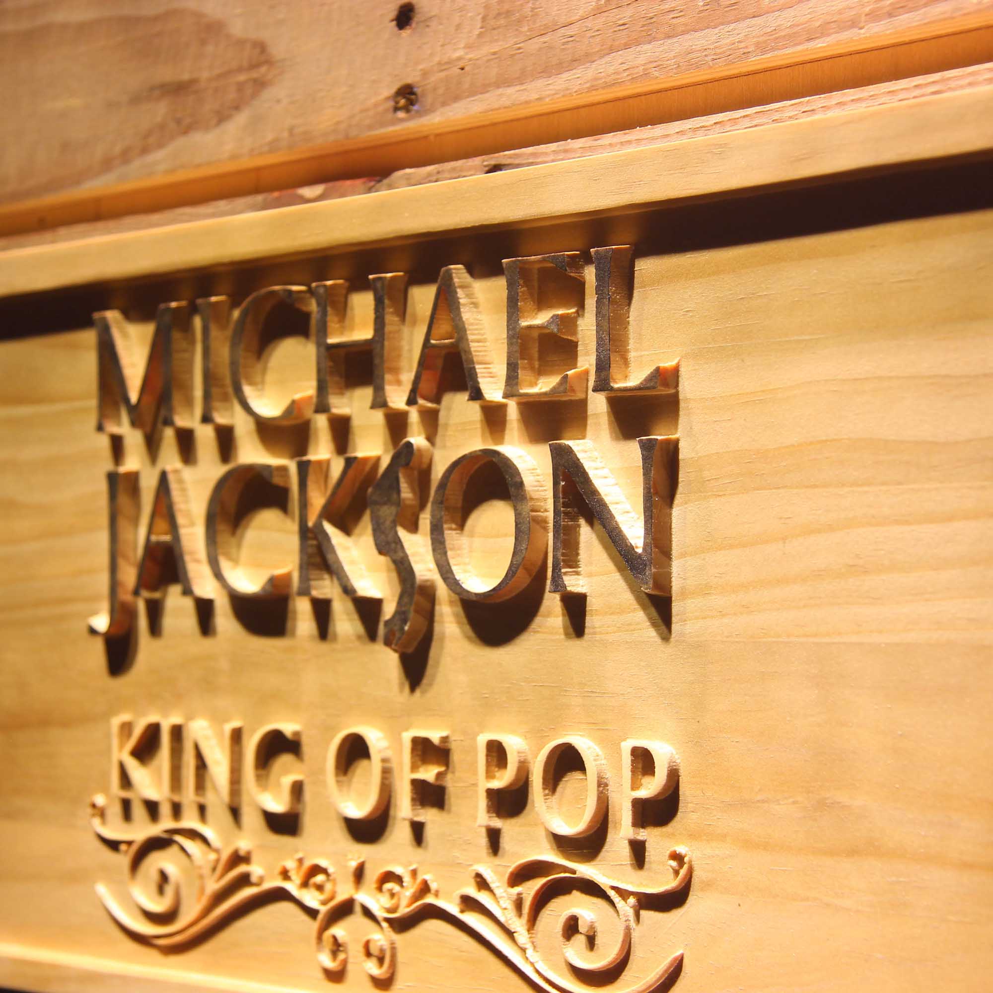 Michael Jackson King Of Pop Text 3D Wooden Engrave Sign