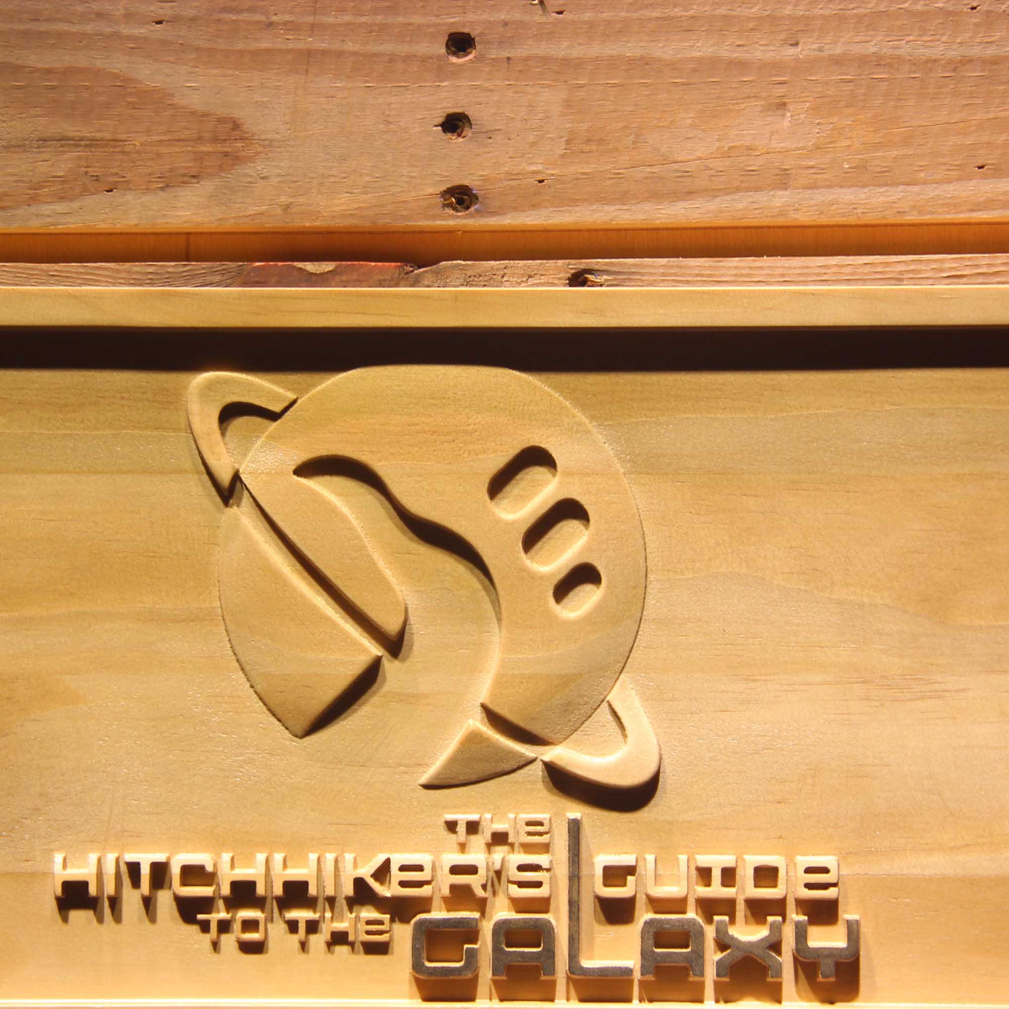 The Hitchhiker's Guide To The Galaxy 3D Wooden Engrave Sign