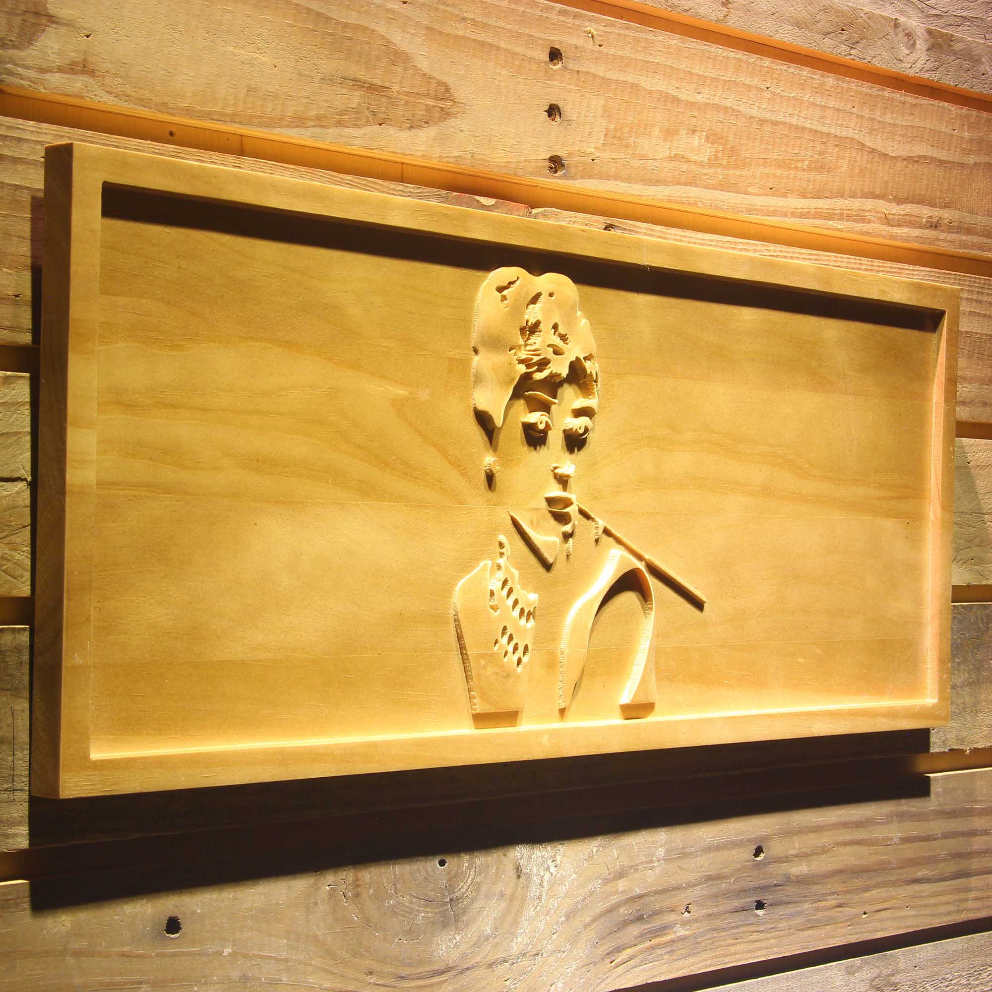 Audrey Hepburn Artist 3D Wooden Engrave Sign