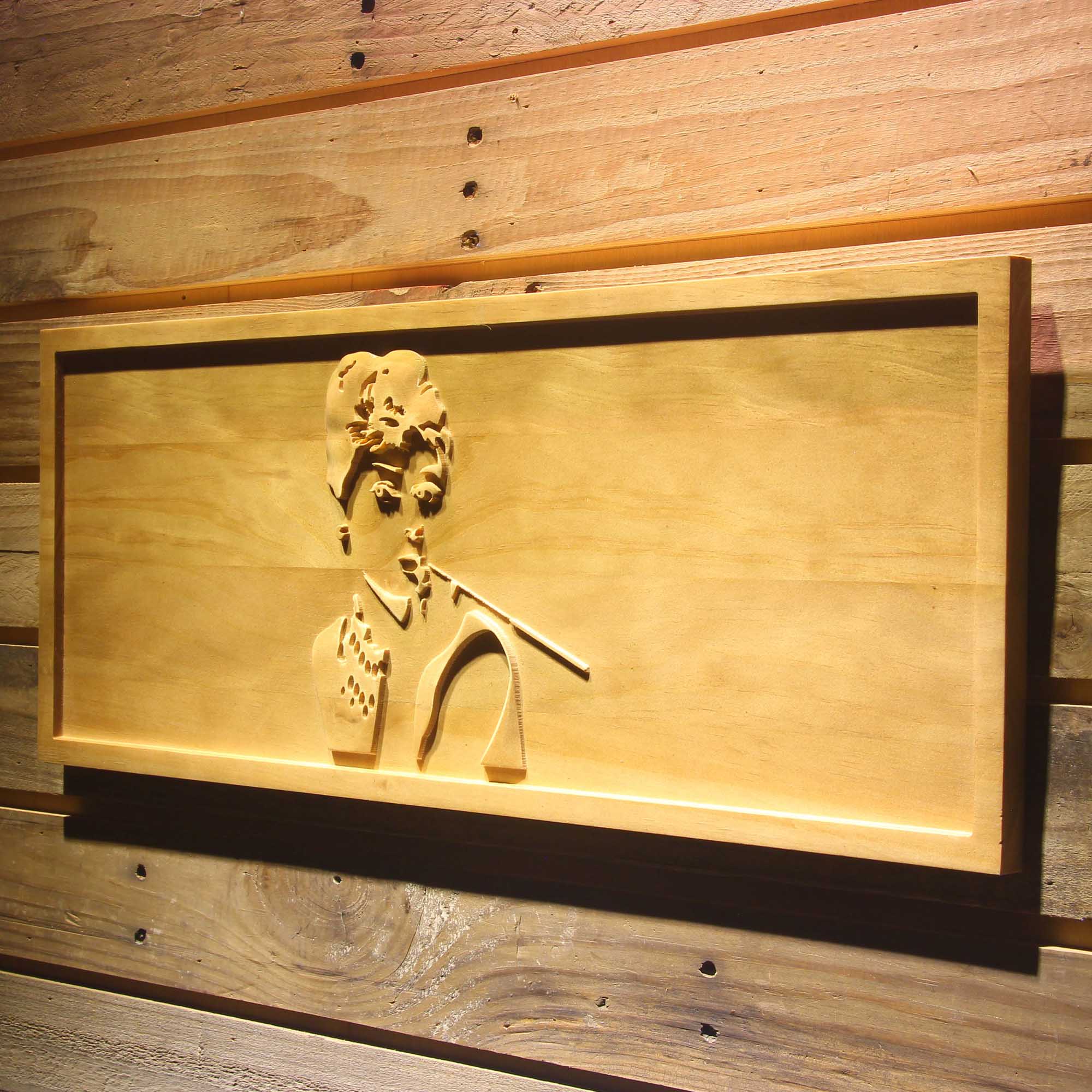 Audrey Hepburn Artist 3D Wooden Engrave Sign