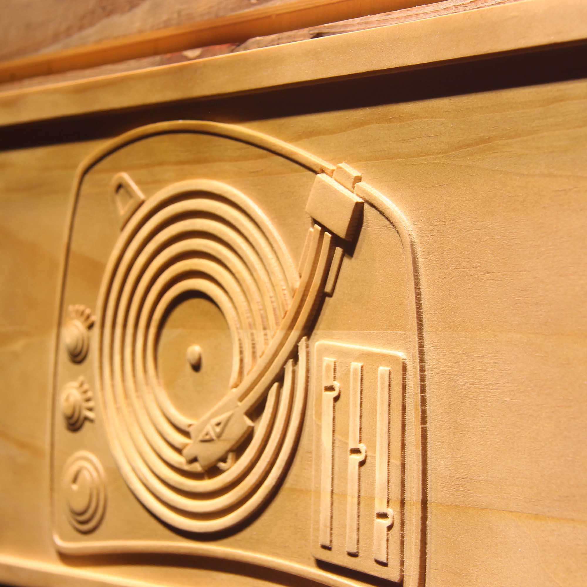 DJ Turntable Music 3D Wooden Engrave Sign