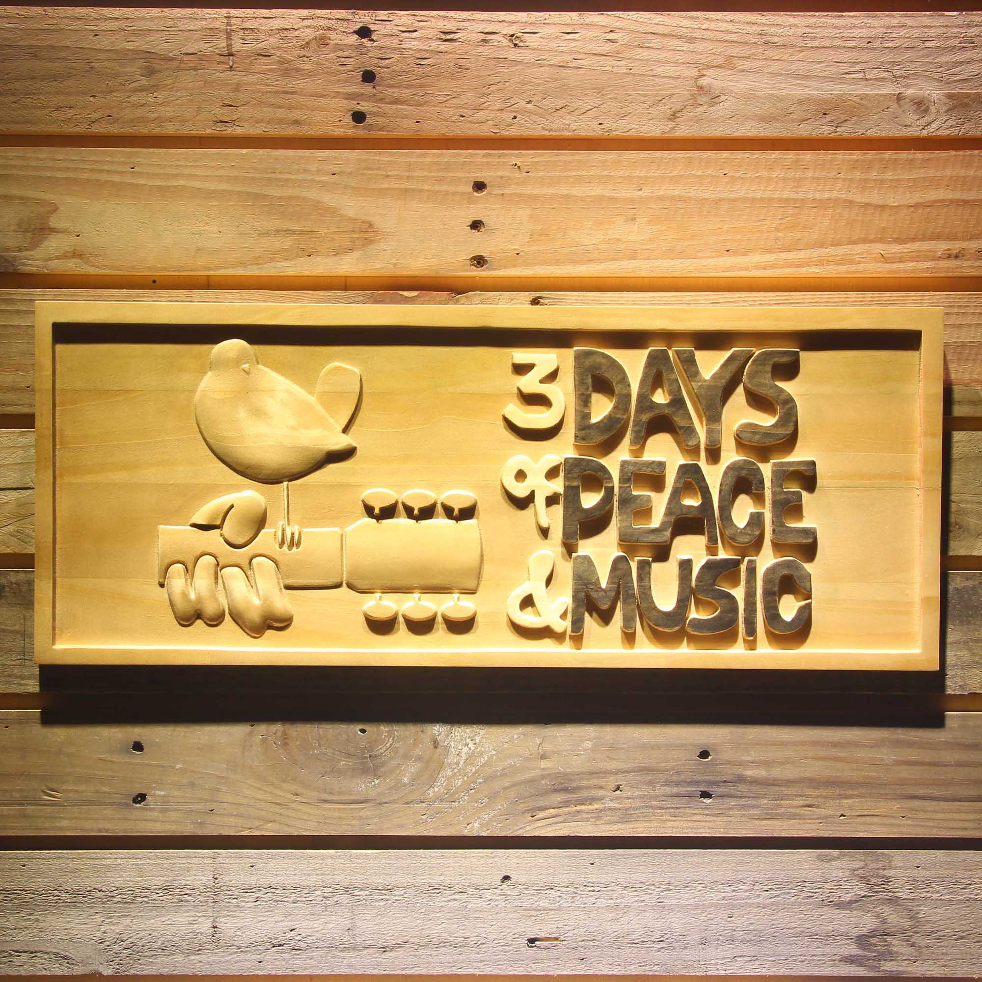 Woodstock Festival 1969 3D Wooden Engrave Sign