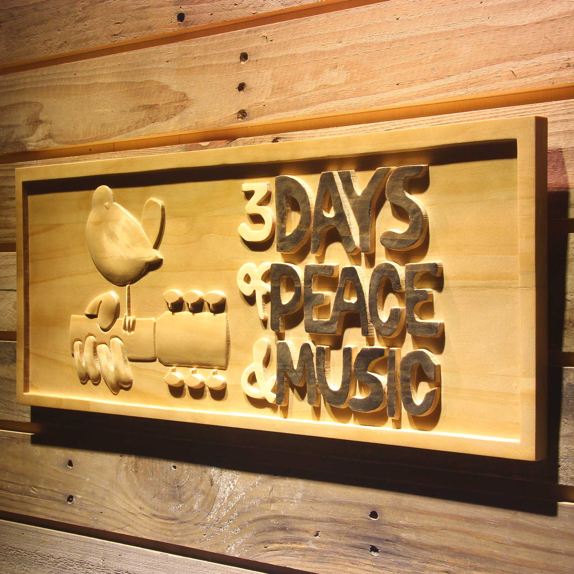 Woodstock Festival 1969 3D Wooden Engrave Sign