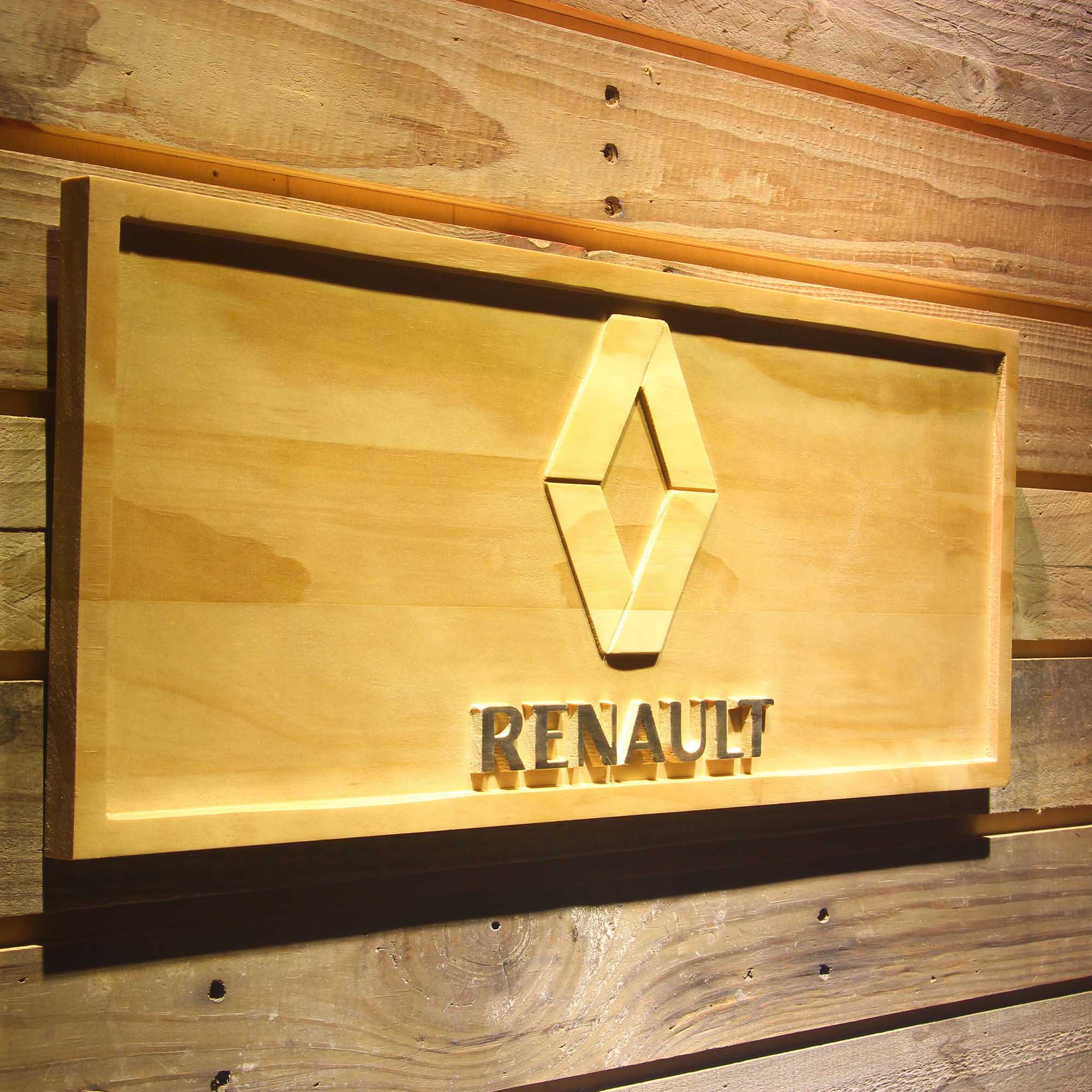 Renault 3D Wooden Engrave Sign