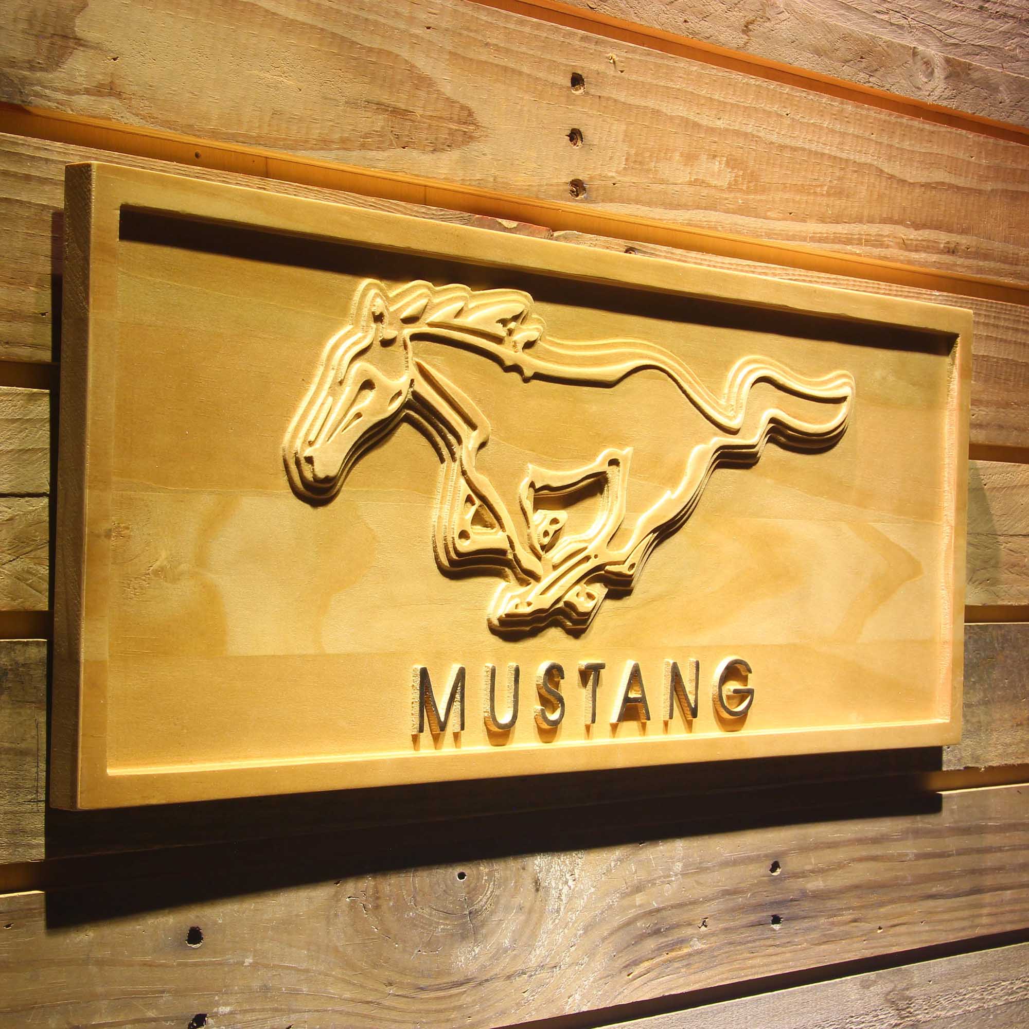 Mustang Ford 3D Wooden Engrave Sign