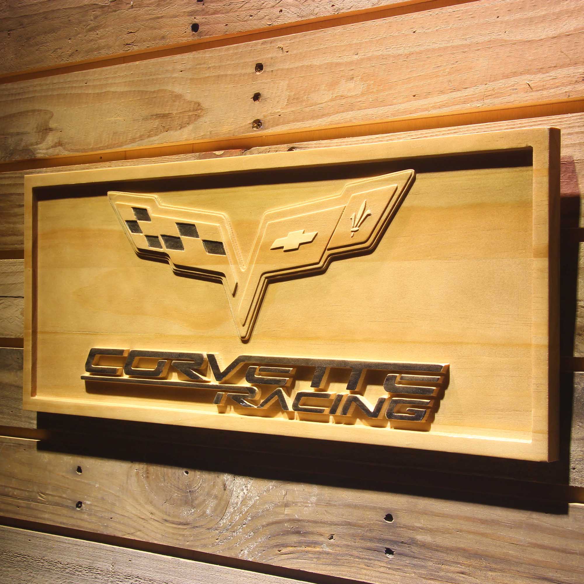 Corvette Racing 3D Wooden Engrave Sign