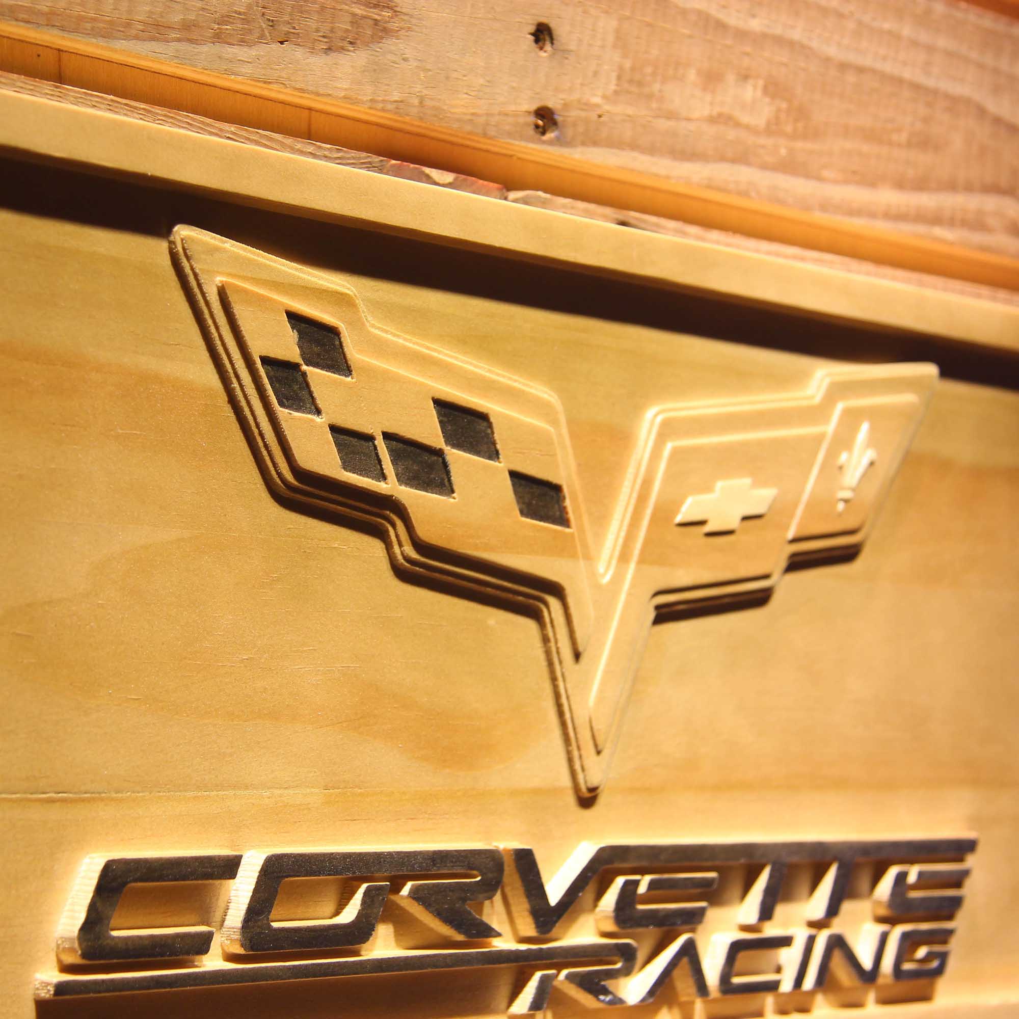 Corvette Racing 3D Wooden Engrave Sign