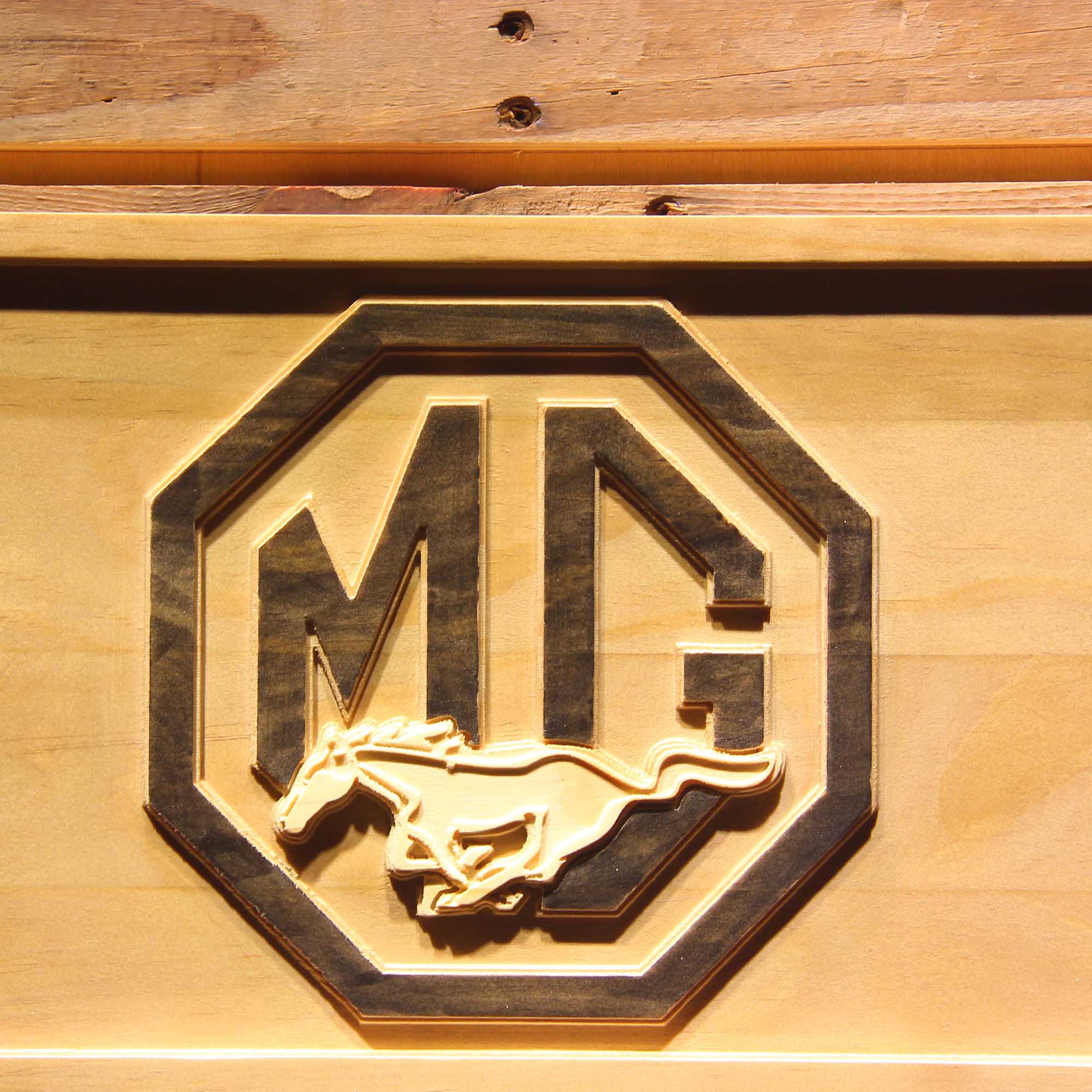 MG Mustang Car 3D Wooden Engrave Sign