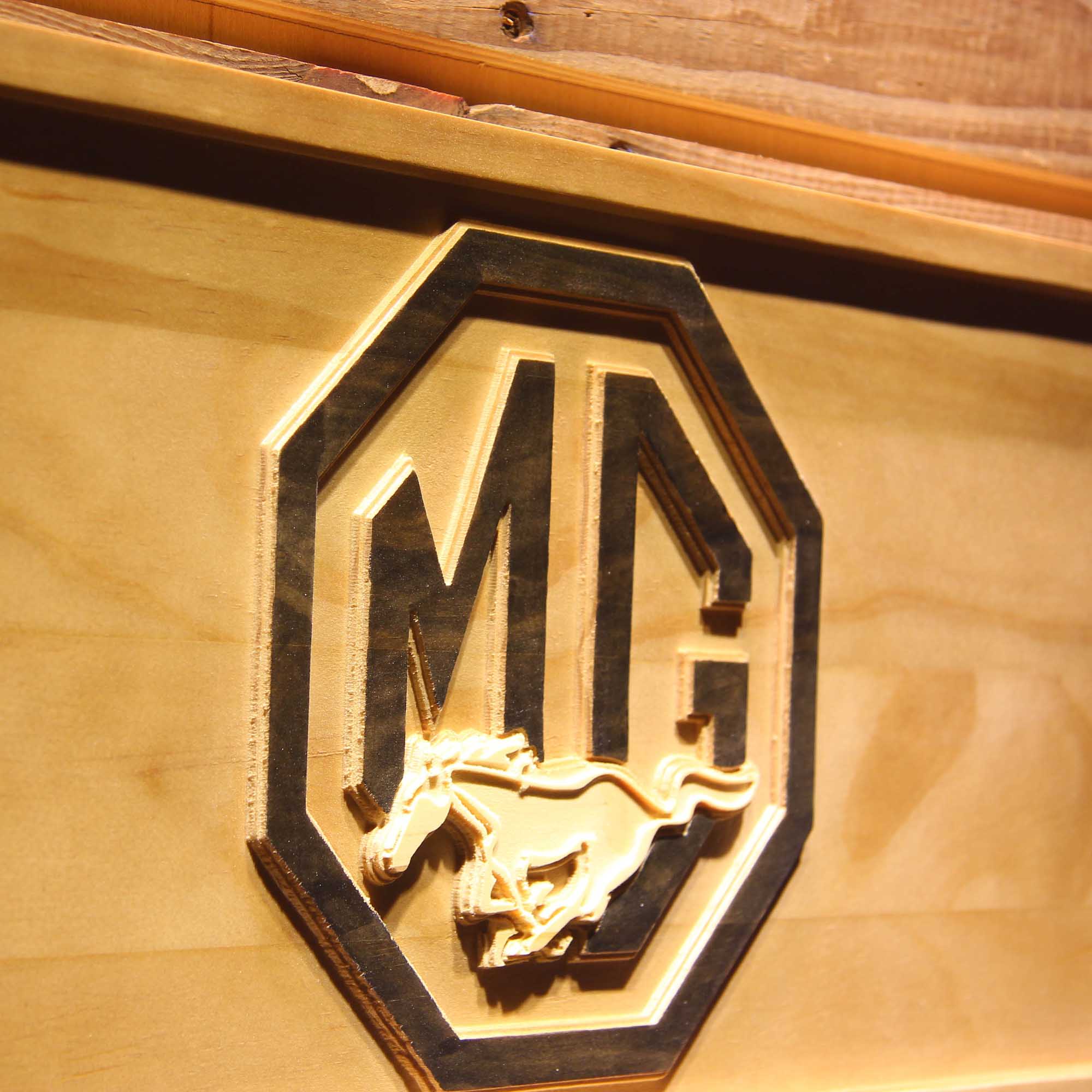 MG Mustang Car 3D Wooden Engrave Sign