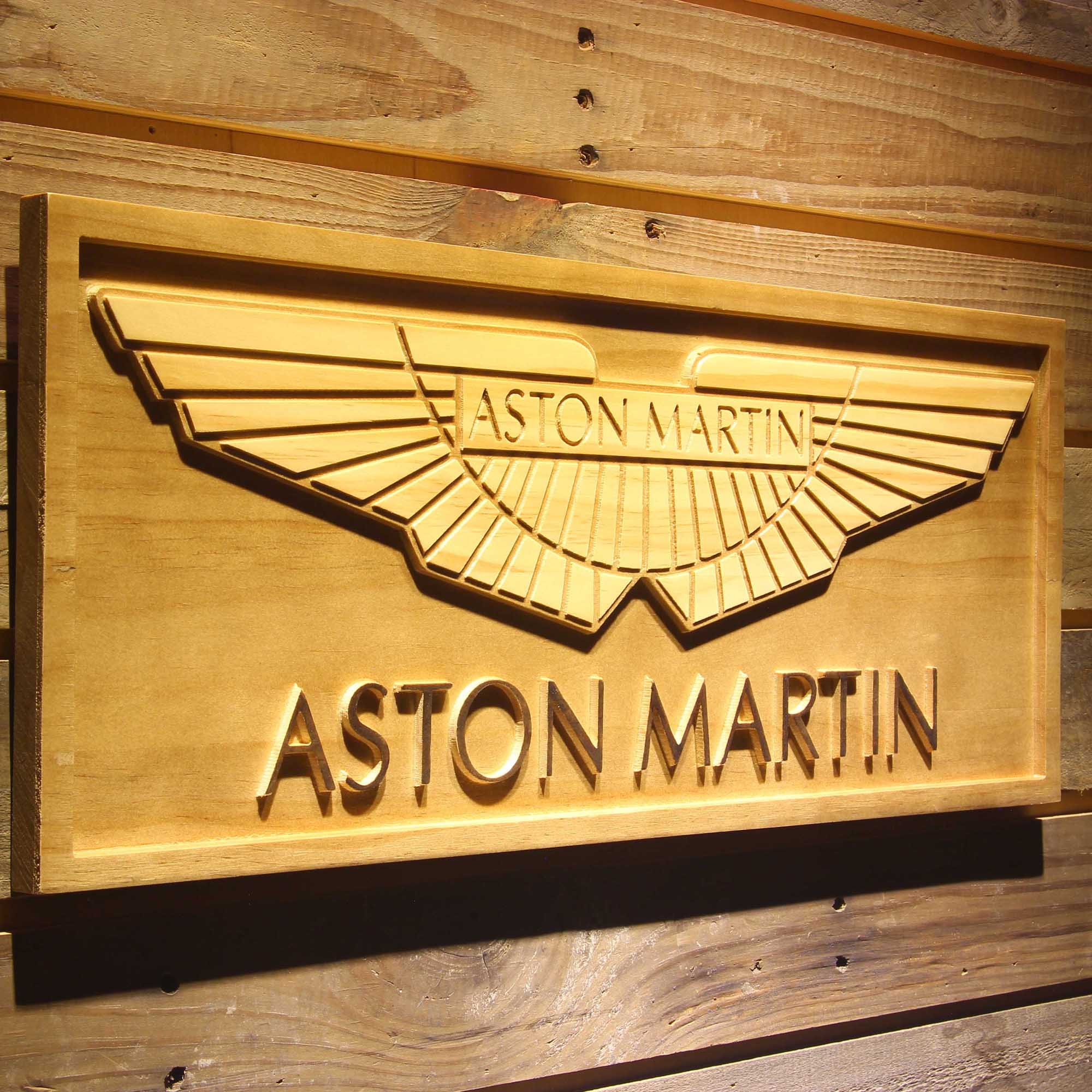 Aston Martin 3D Wooden Engrave Sign