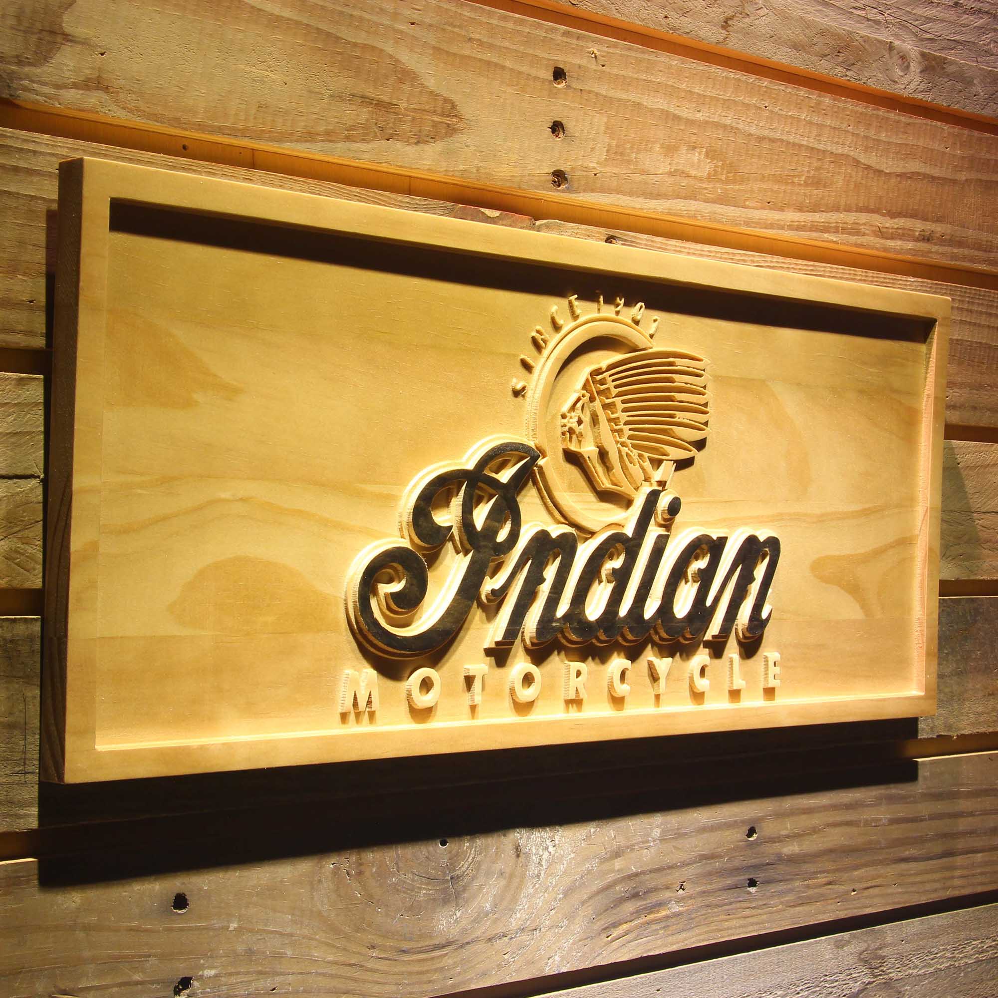 Indian Motorcycles 3D Wooden Engrave Sign