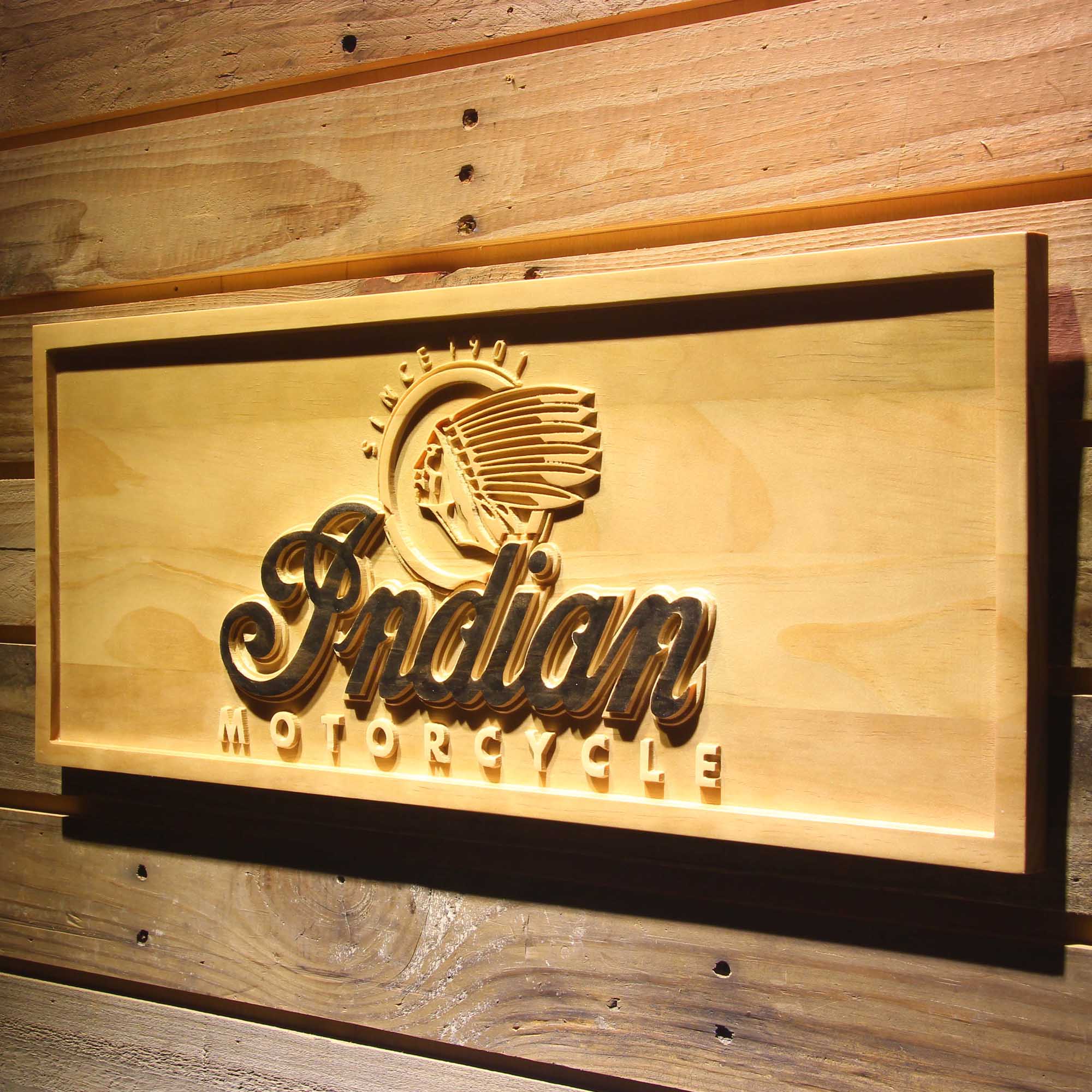 Indian Motorcycles 3D Wooden Engrave Sign