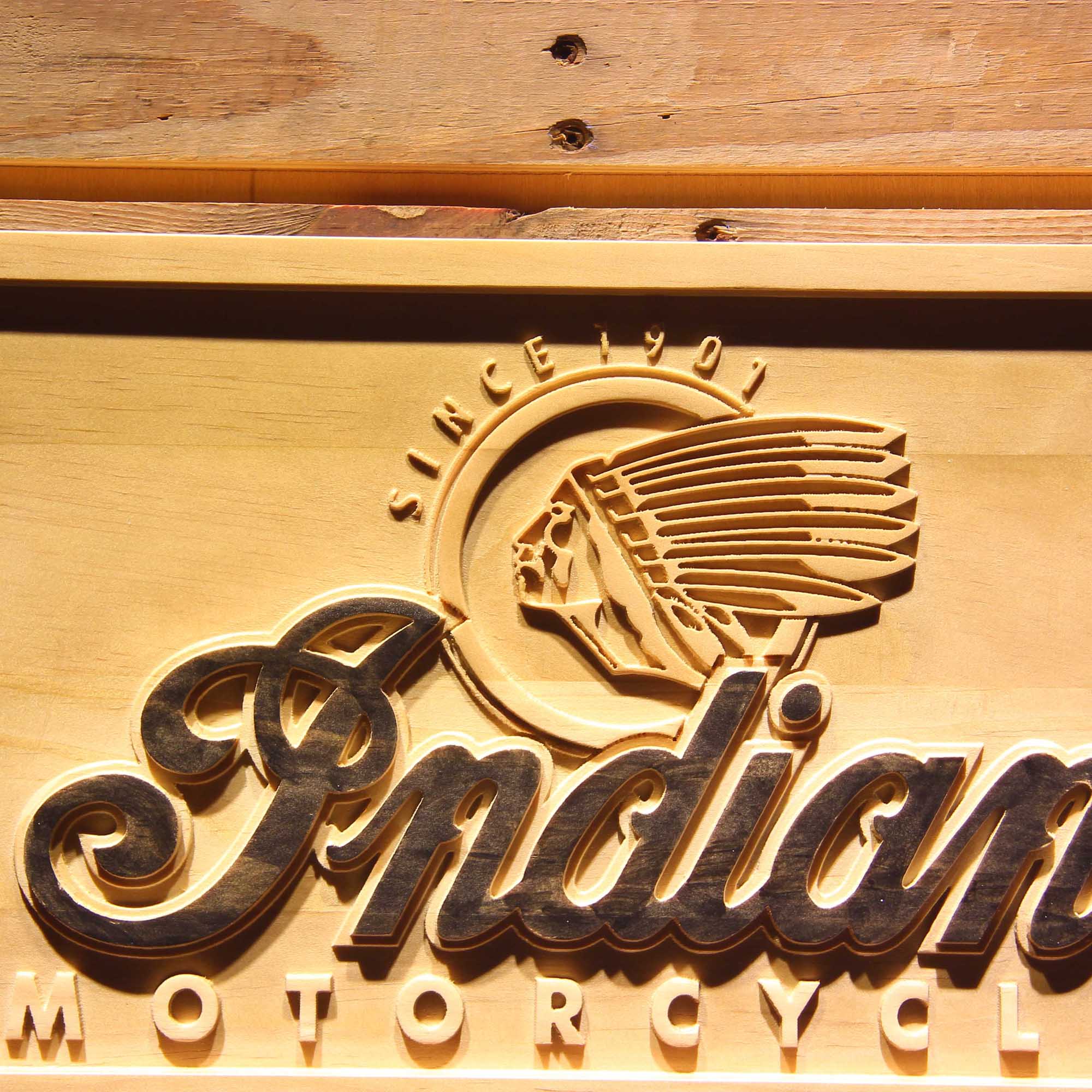 Indian Motorcycles 3D Wooden Engrave Sign