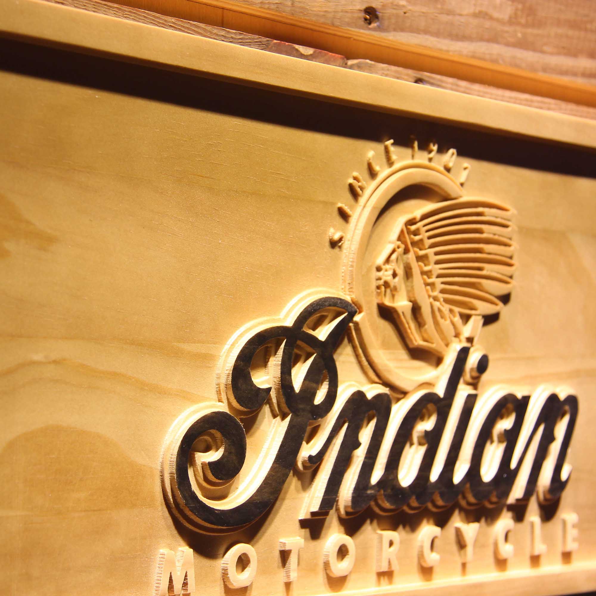 Indian Motorcycles 3D Wooden Engrave Sign