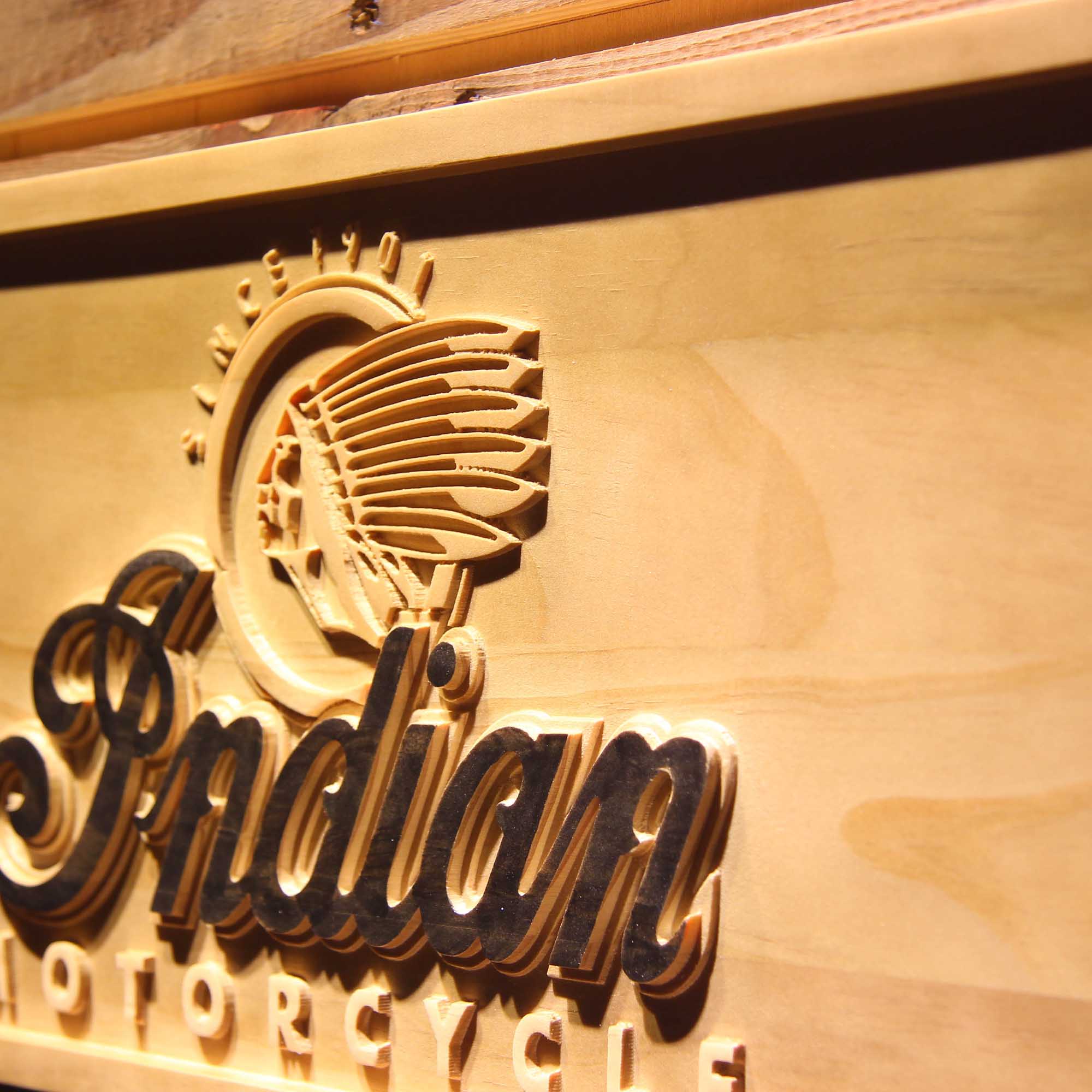 Indian Motorcycles 3D Wooden Engrave Sign