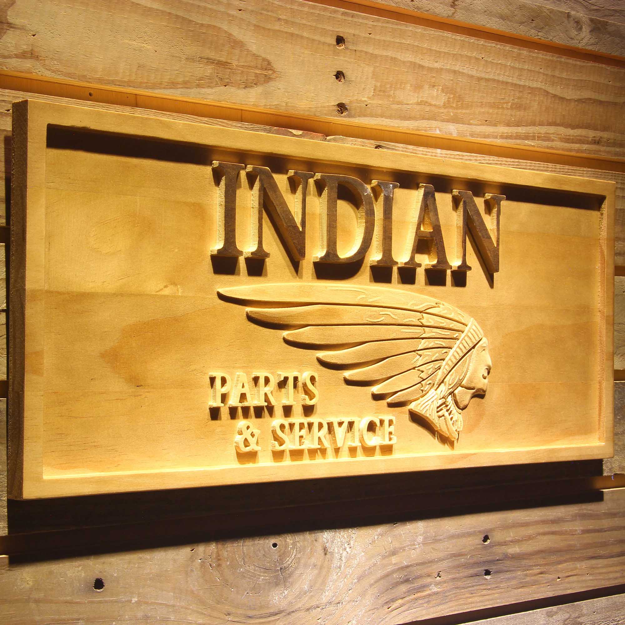 Indian Motorcycles Parts 3D Wooden Engrave Sign