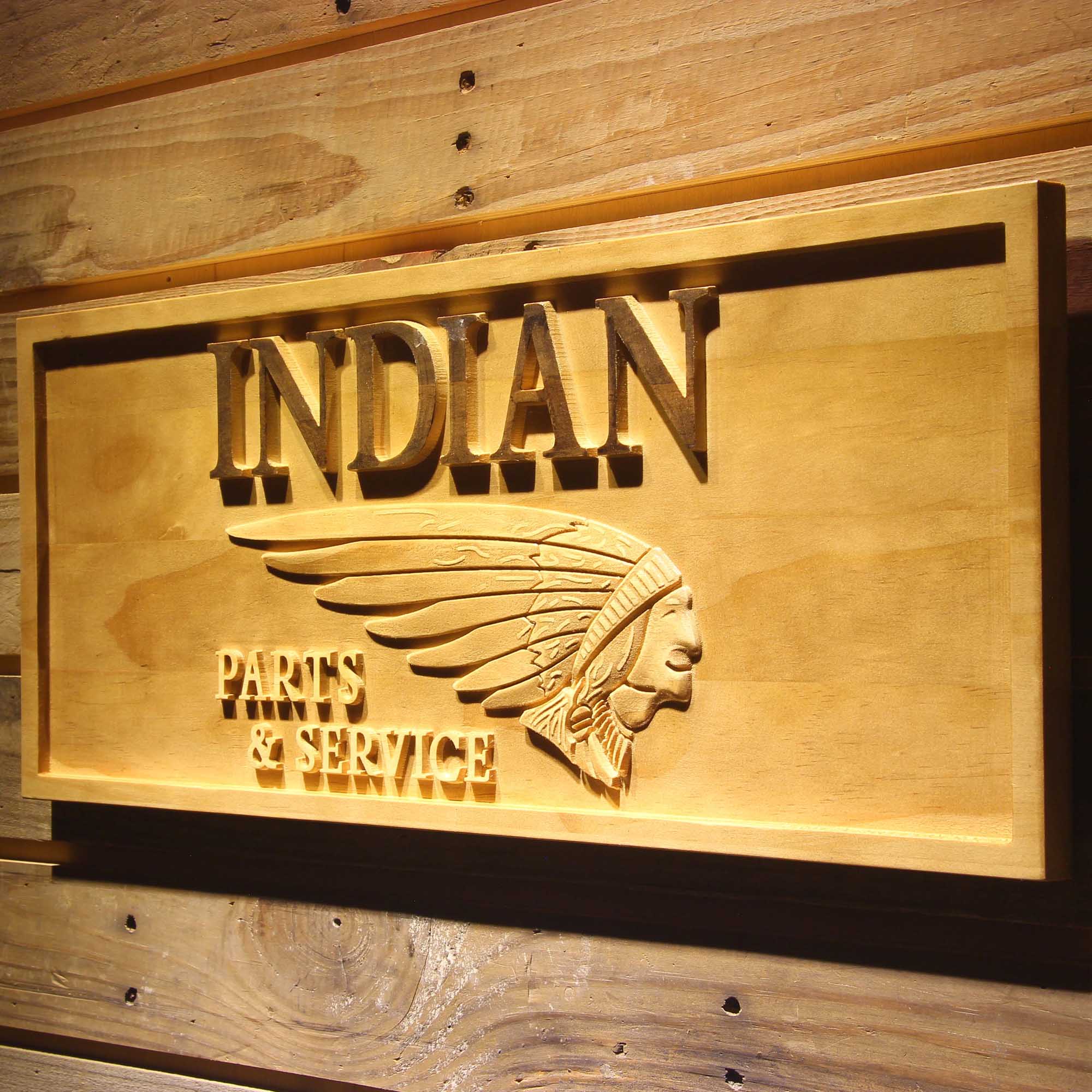 Indian Motorcycles Parts 3D Wooden Engrave Sign