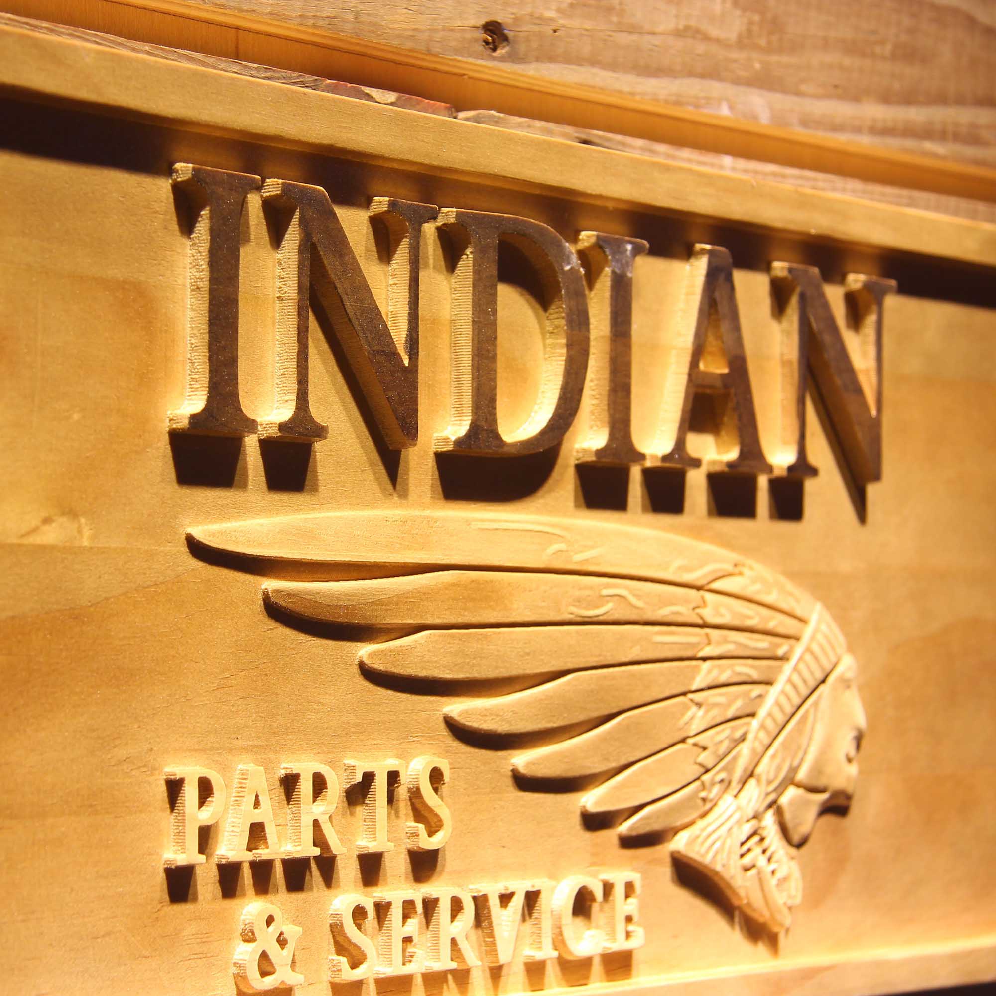 Indian Motorcycles Parts 3D Wooden Engrave Sign