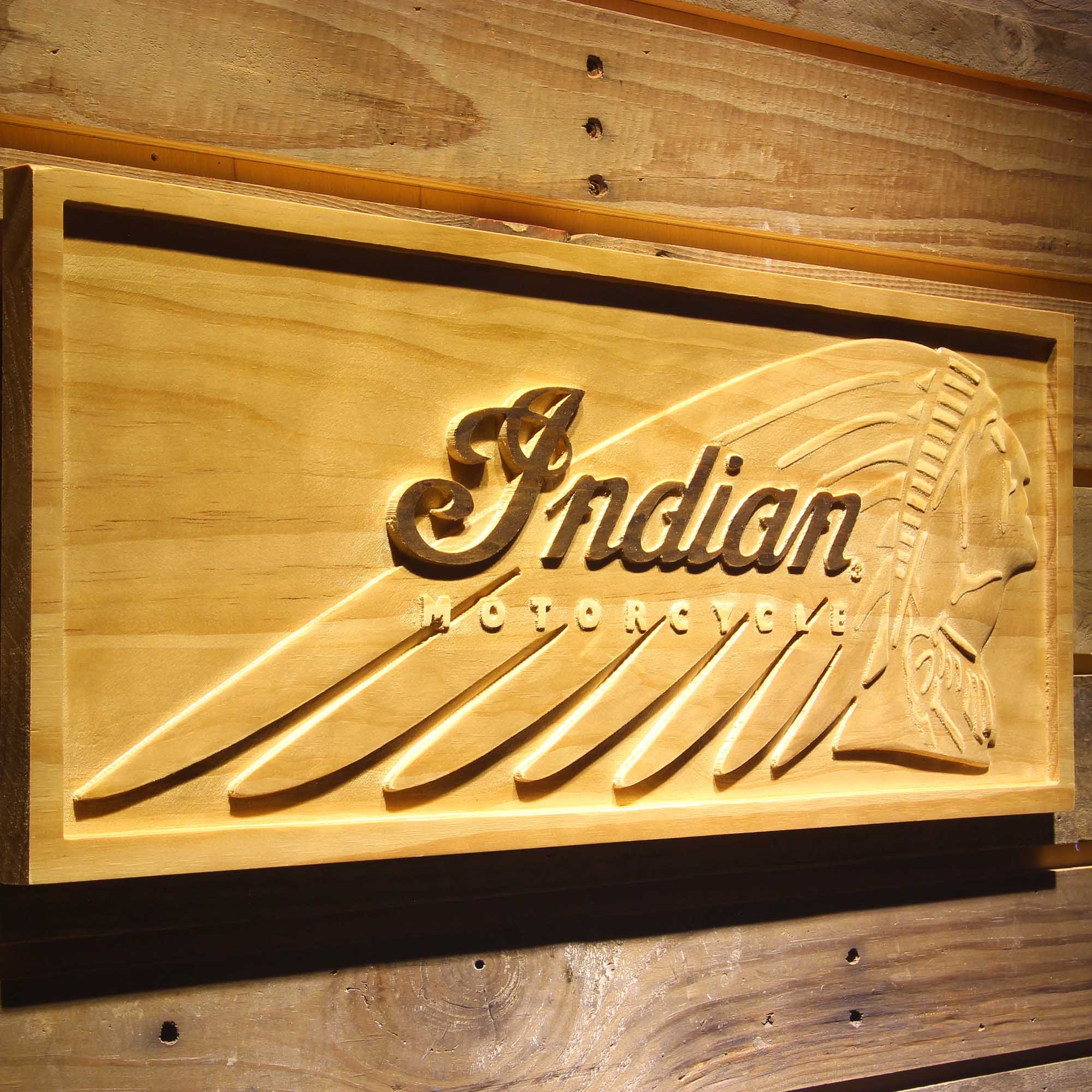 Indian Motorcycles Services 3D Wooden Engrave Sign