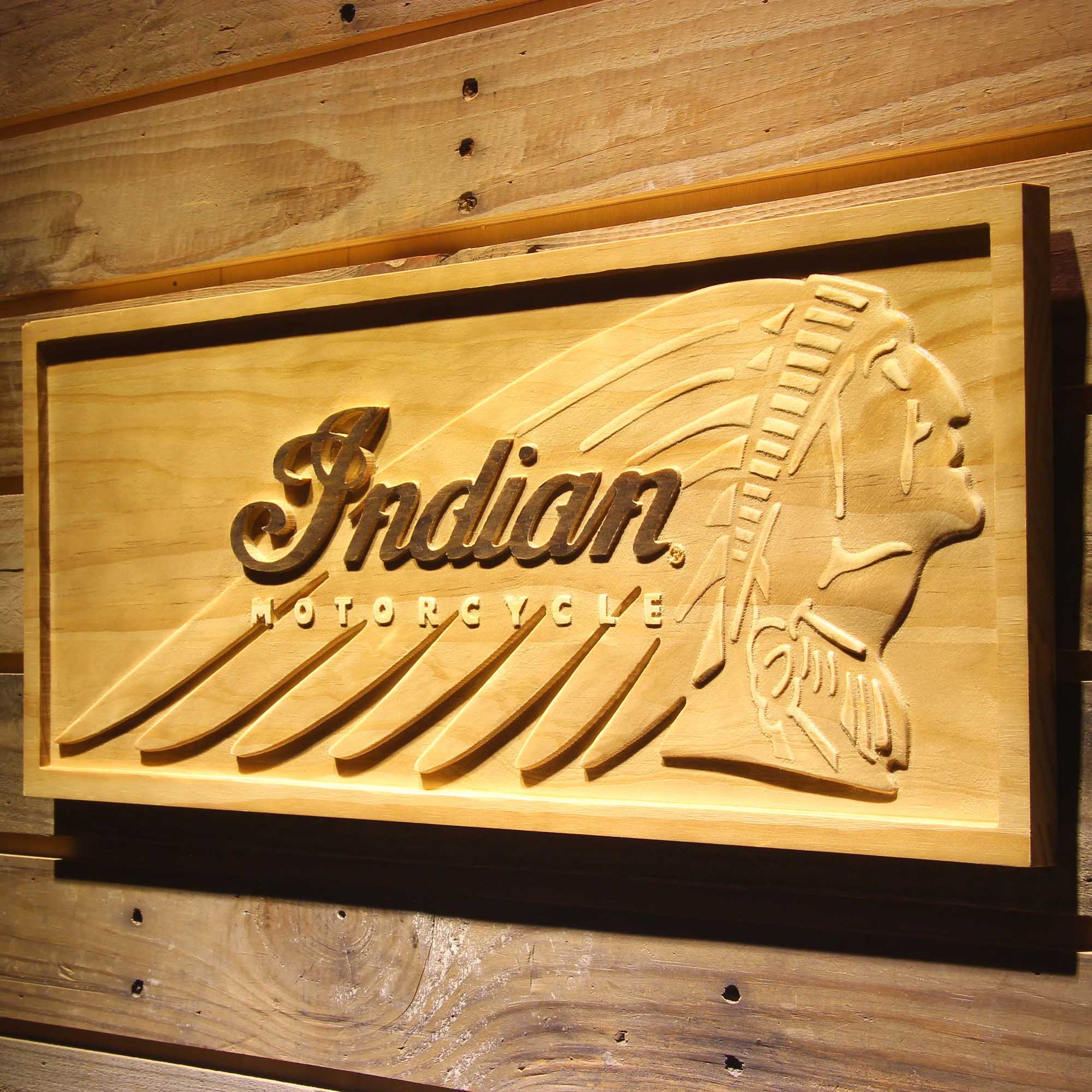 Indian Motorcycles Services 3D Wooden Engrave Sign