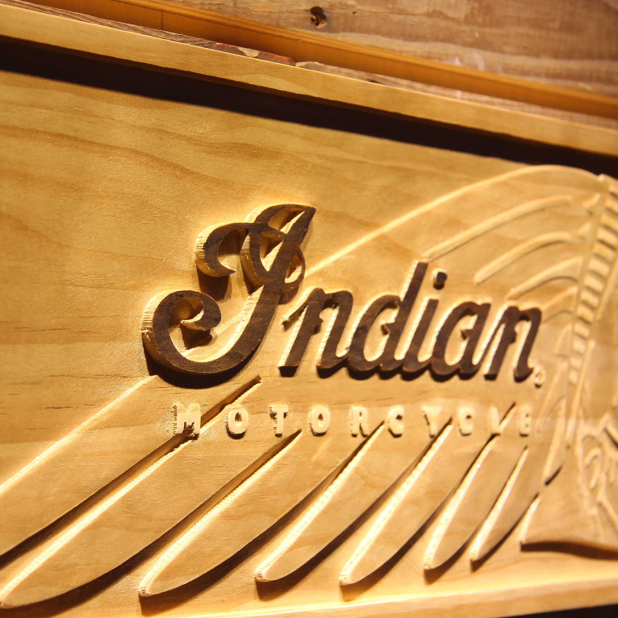 Indian Motorcycles Services 3D Wooden Engrave Sign