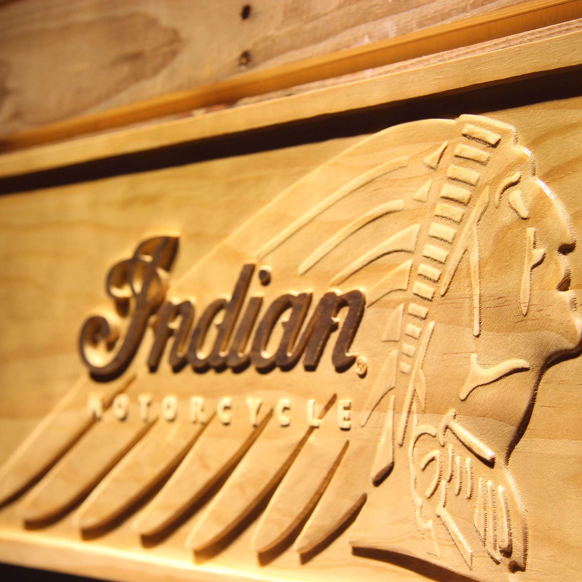 Indian Motorcycles Services 3D Wooden Engrave Sign