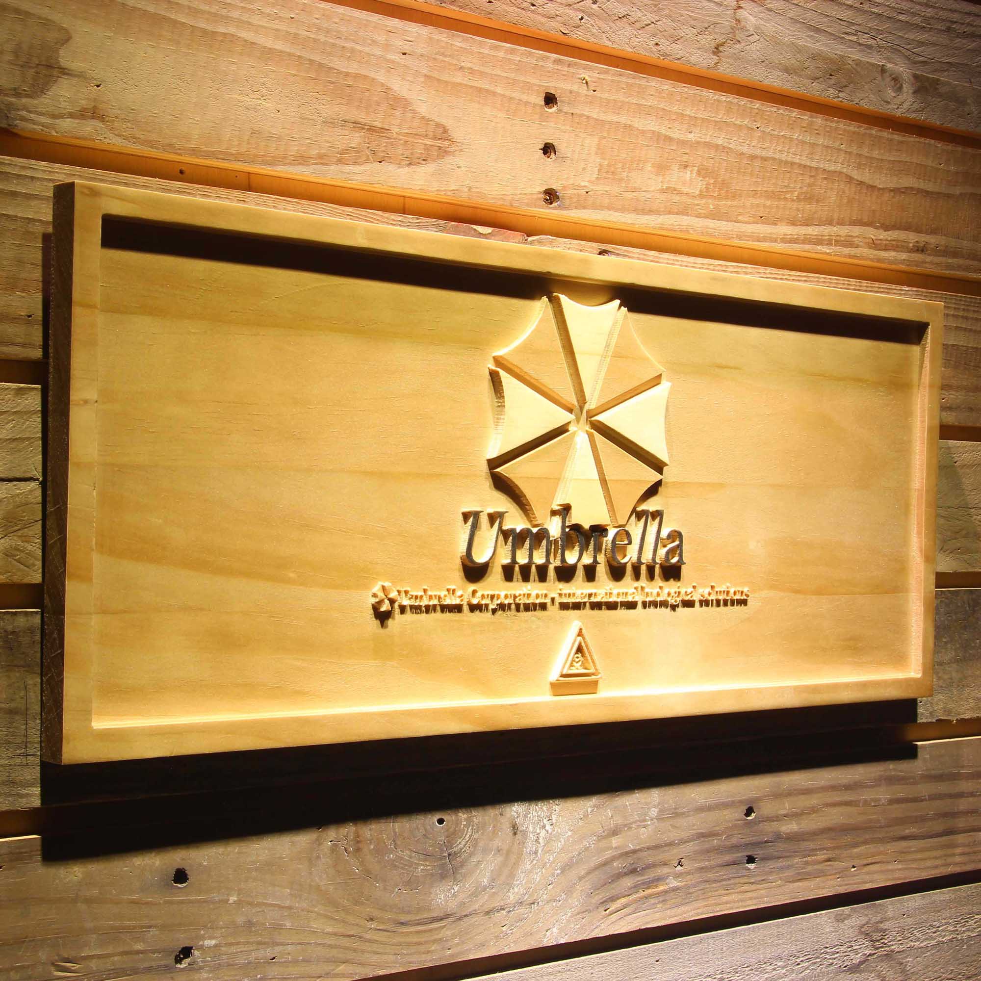 Resident Evil Umbrella Corp Our Business is Life Itself 3D Wooden Engrave Sign