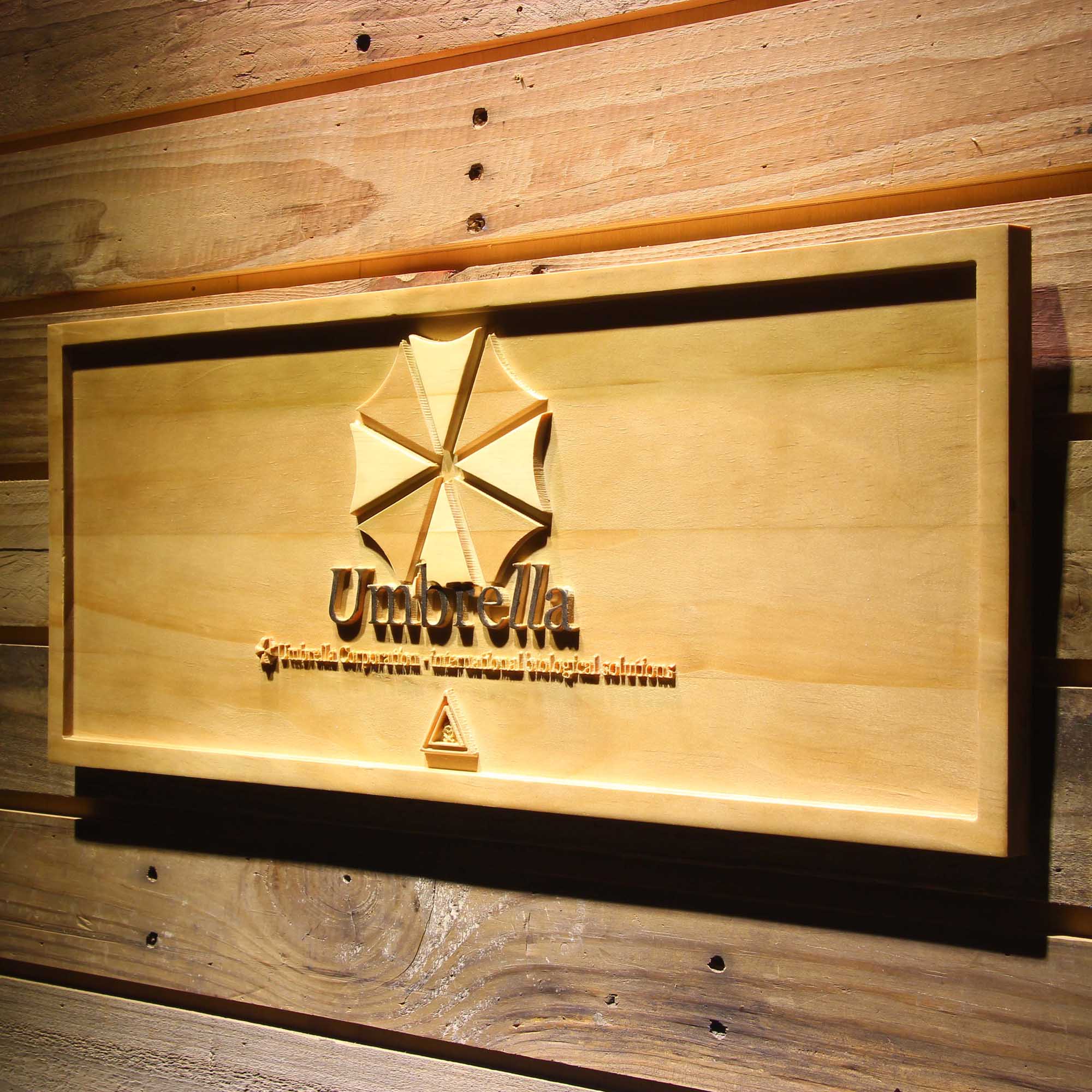 Resident Evil Umbrella Corp Our Business is Life Itself 3D Wooden Engrave Sign