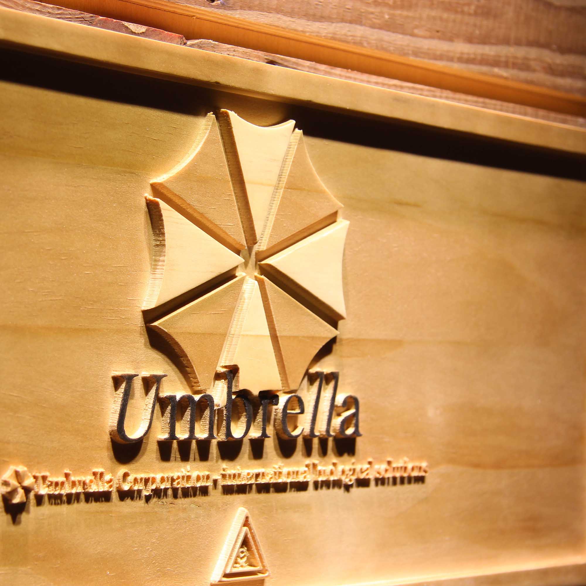 Resident Evil Umbrella Corp Our Business is Life Itself 3D Wooden Engrave Sign