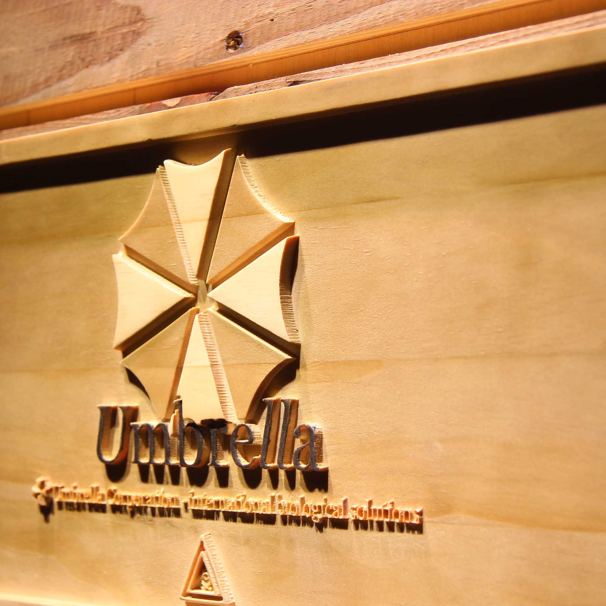 Resident Evil Umbrella Corp Our Business is Life Itself 3D Wooden Engrave Sign