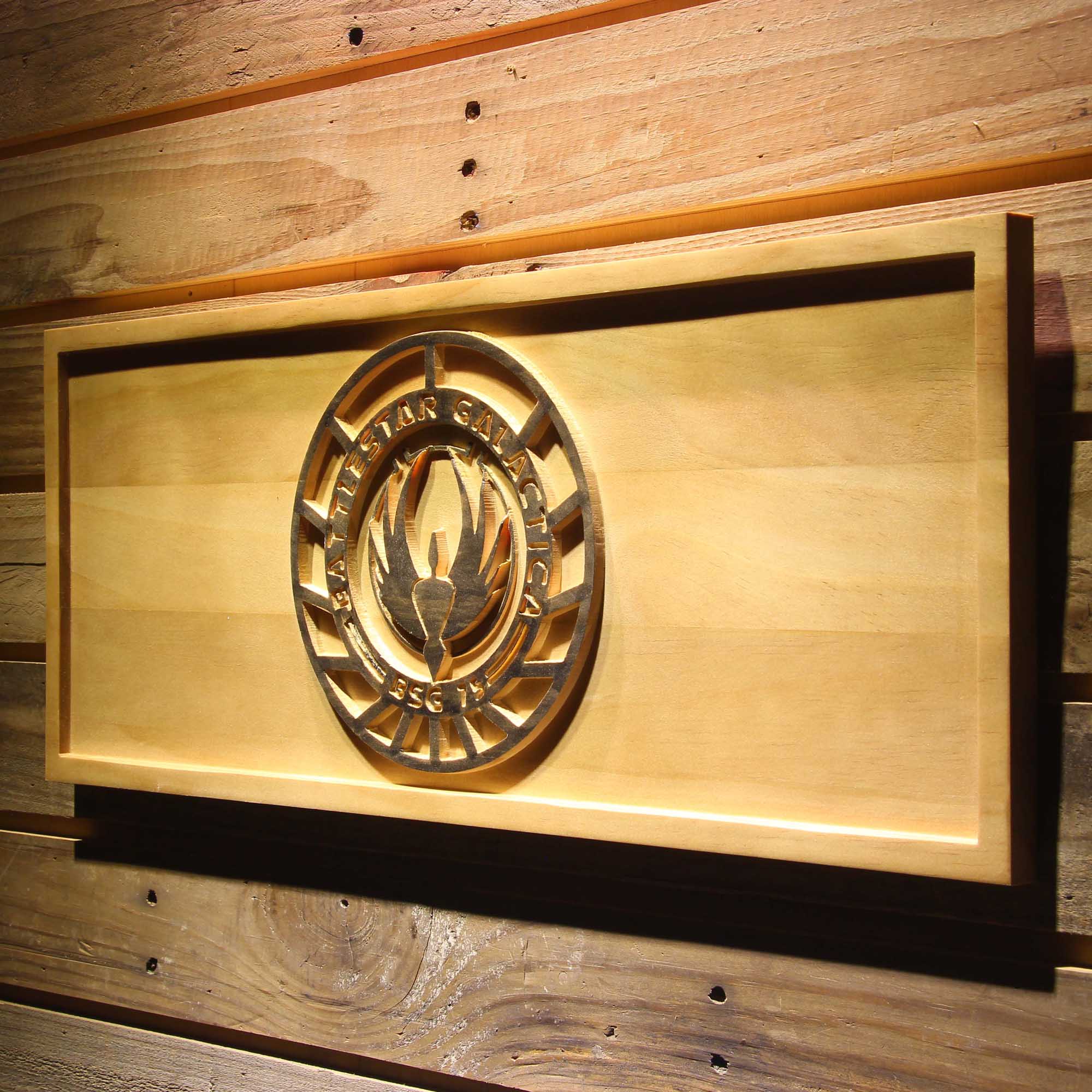 Battlestar Galactica 3D Wooden Engrave Sign