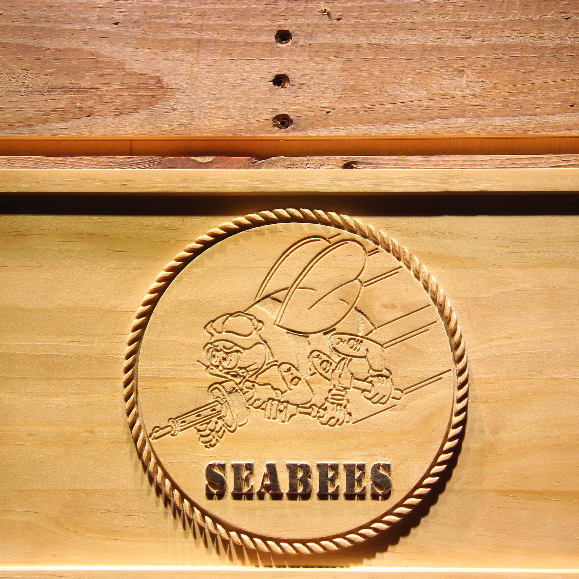 US Navy Seabees 3D Wooden Engrave Sign