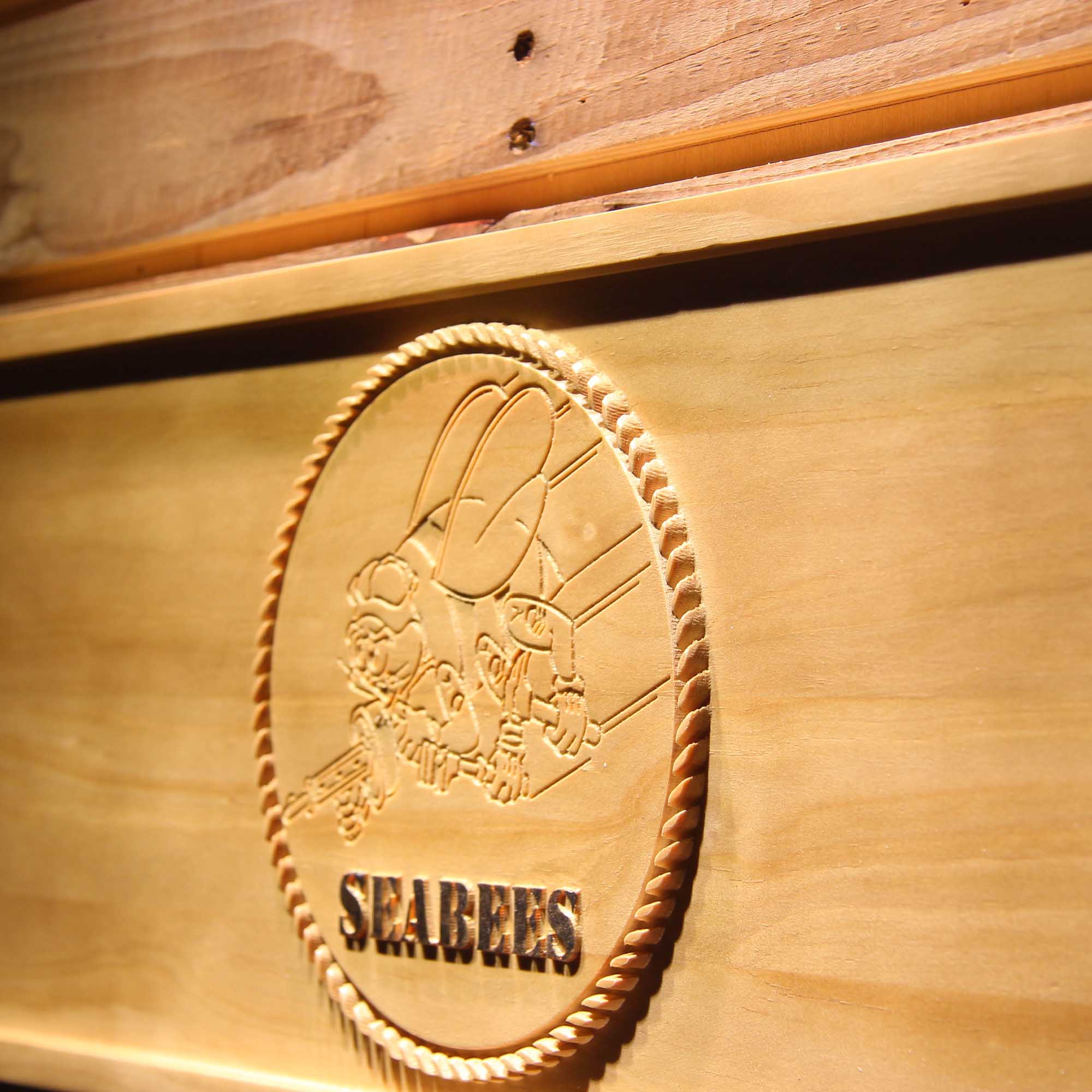 US Navy Seabees 3D Wooden Engrave Sign