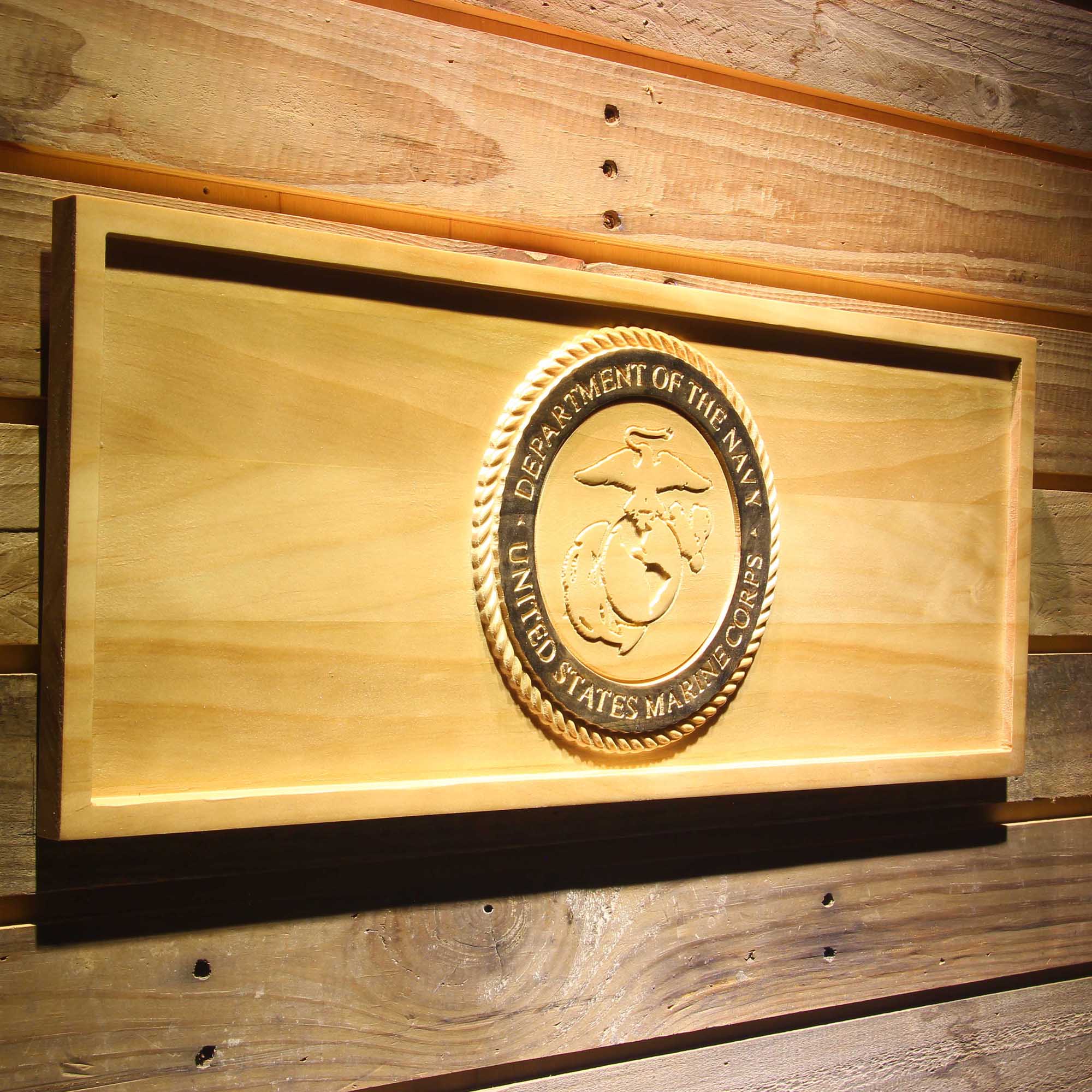 US Marine Corps Badge 3D Wooden Engrave Sign